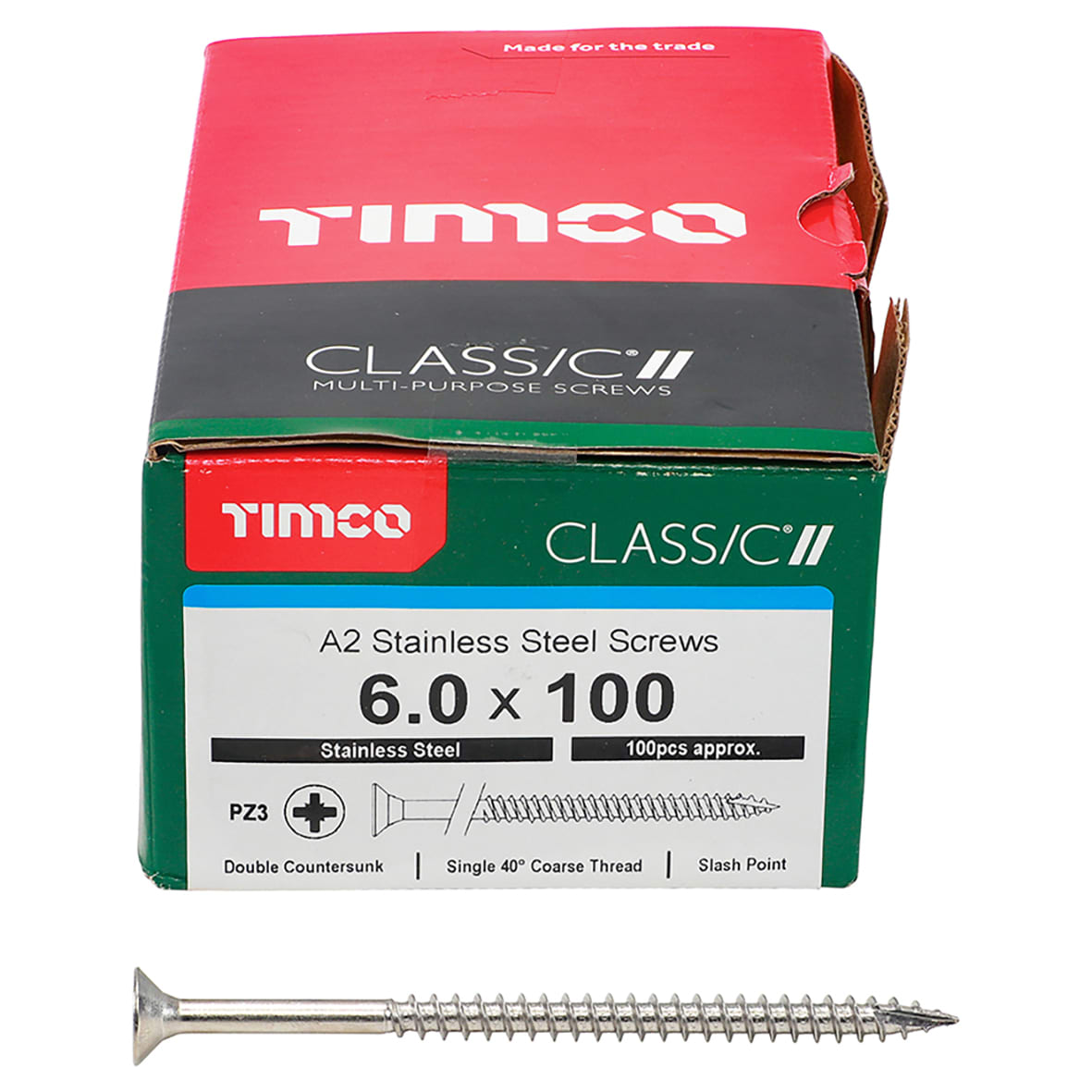 Classic Pozi Countersunk Wood Screws - 6.0 x 100mm - A2 Stainless Steel - Pack of 100 - view 2