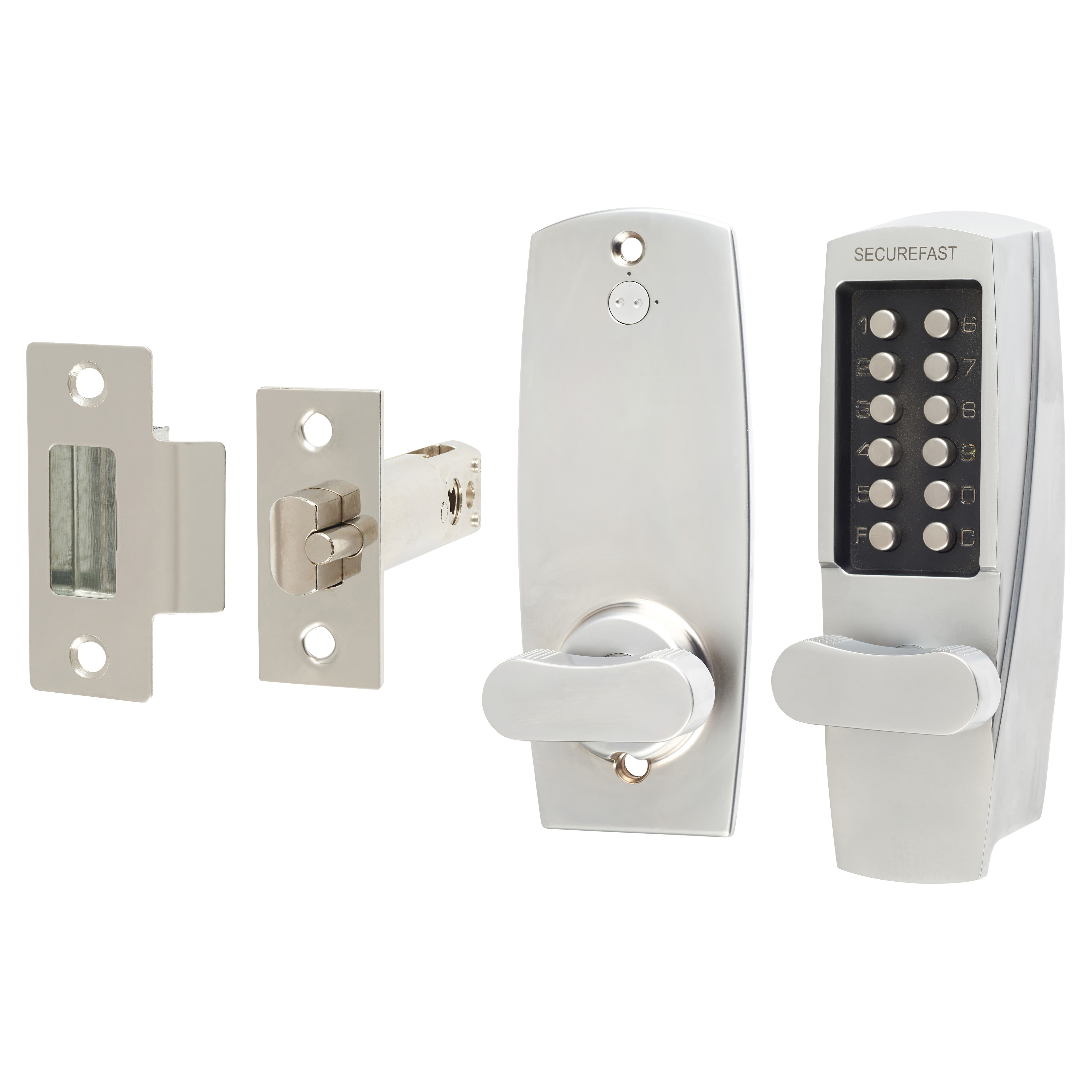 SBL700.S Push Button Code Lock and Latch - Holdback Option - Satin Chrome - view 2