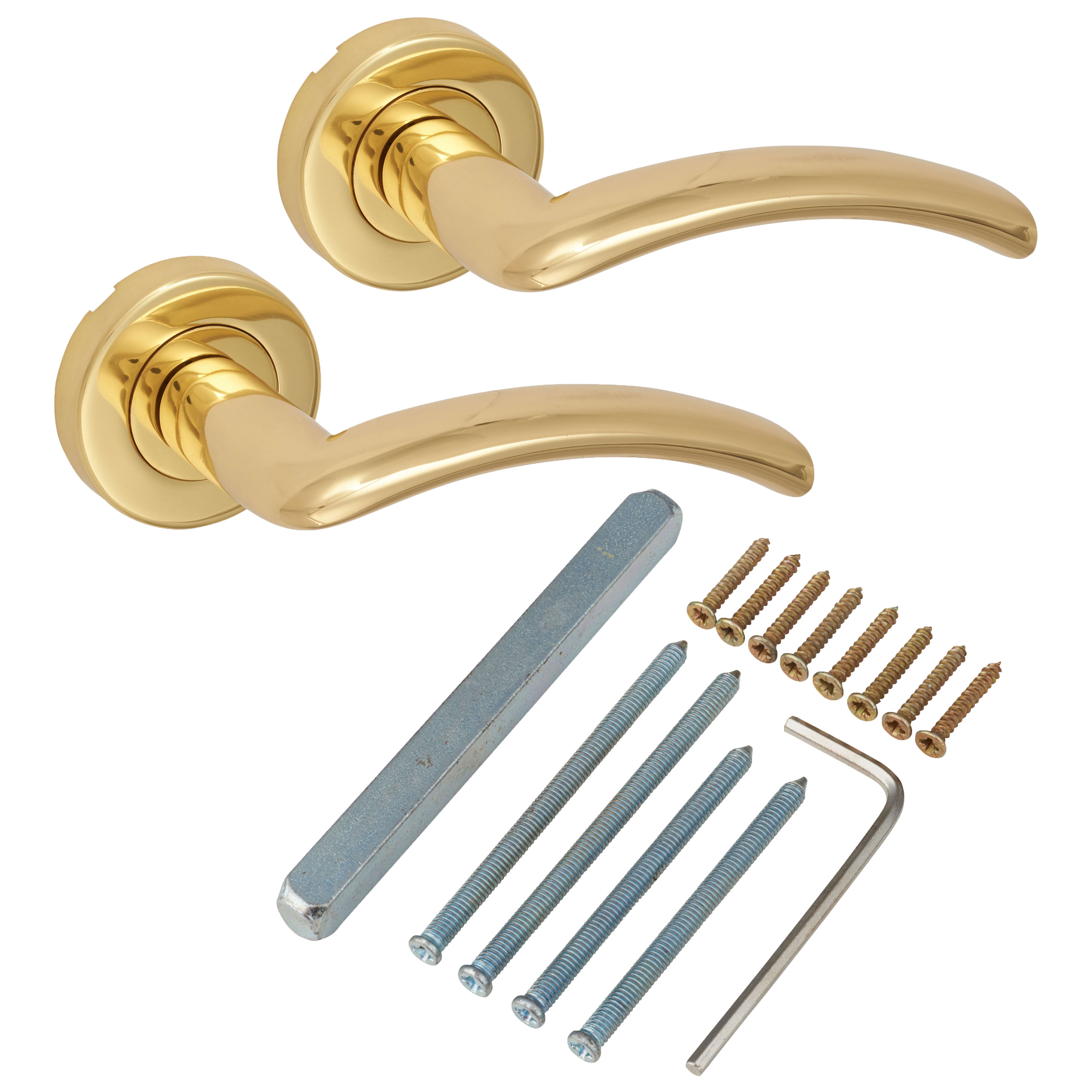 Marcus Polished Brass Door Handles on Round Rose - Centaur Range - view 3