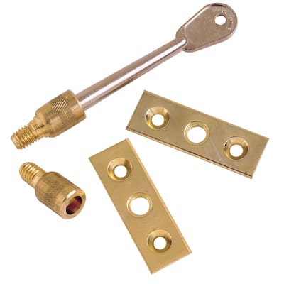 Vertical Sliding Sash Window Stop - 51 x 17mm - Pack of 2 with 1 Key - Brass Plated - view 2