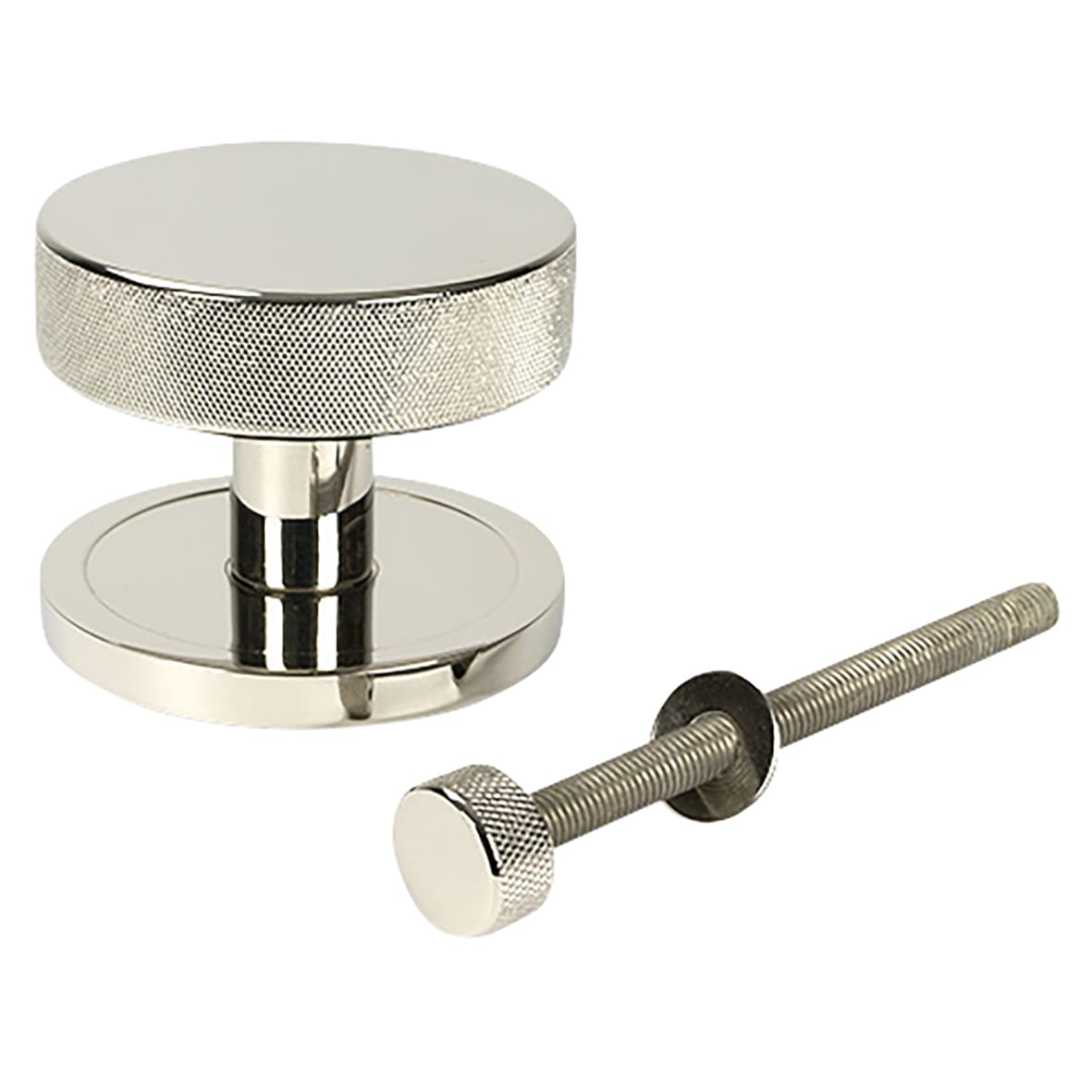 Brompton Polished Nickel Round Knurled Centre Door Knob - 90mm Rose Diameter - view 2