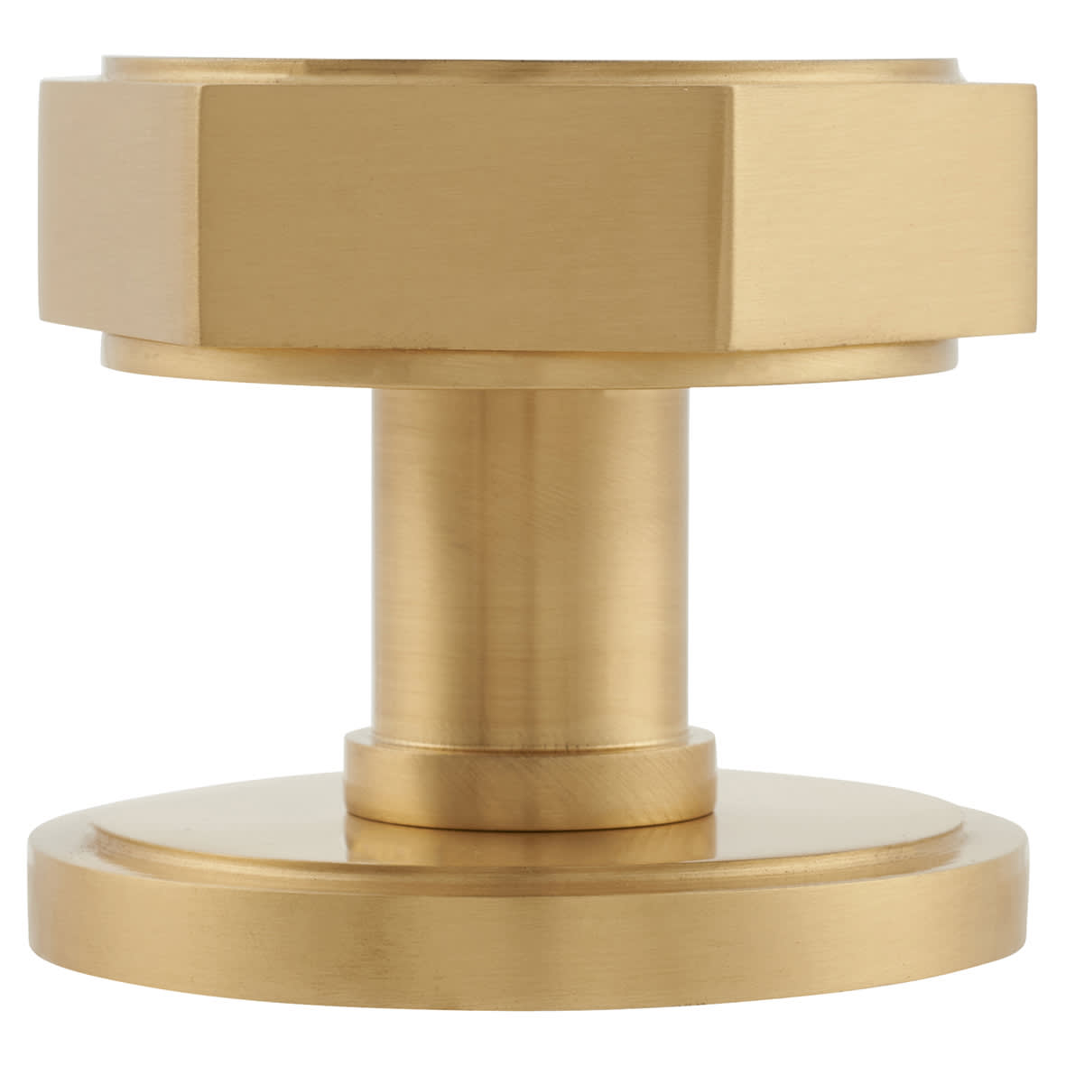Satin Brass Hexagonal Centre Door Knob - 80mm Rose Diameter - view 2