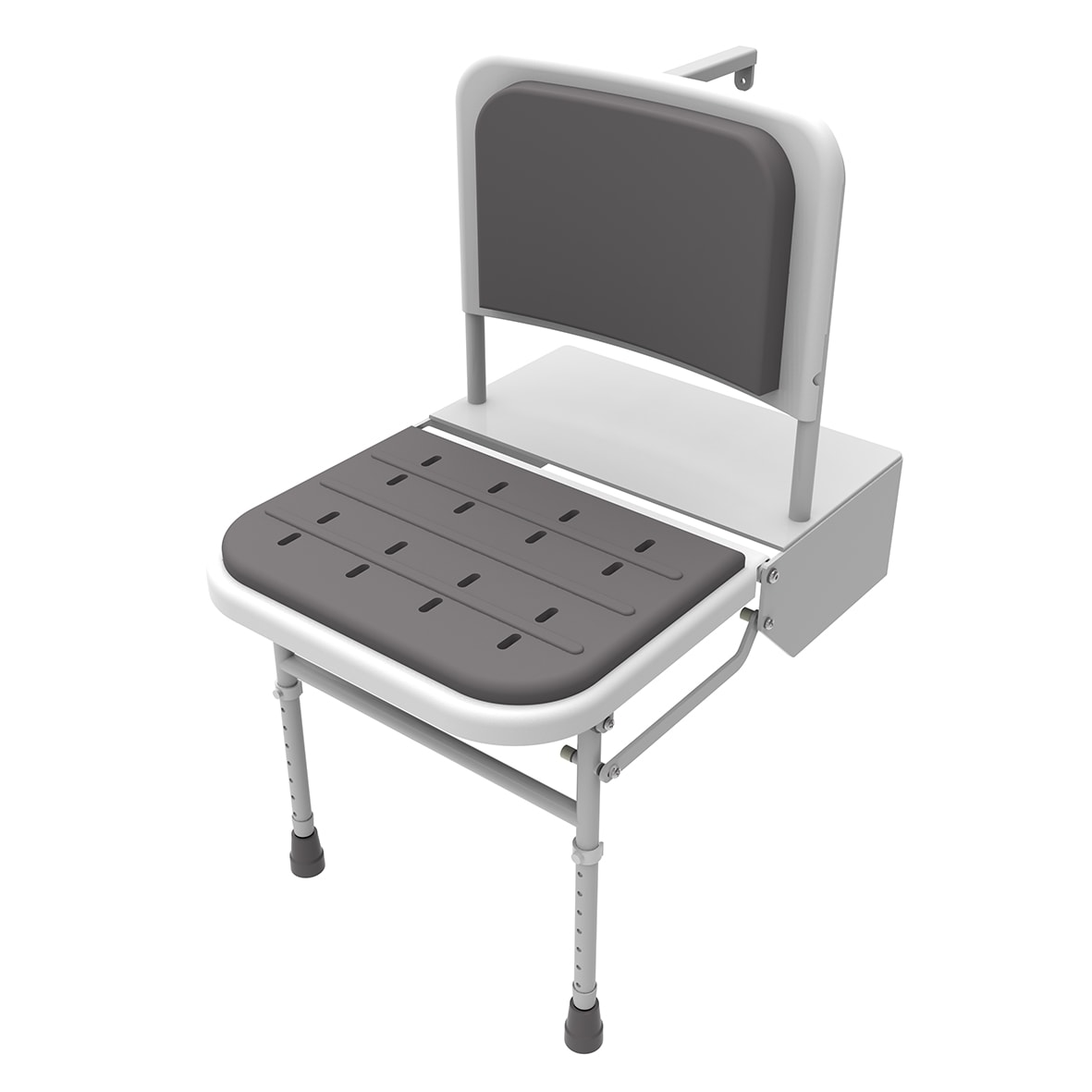 Doc M Padded Folding Wall Shower Seat, Legs & Back - 500 x 410 x 690mm - Wht/Grey - view 2