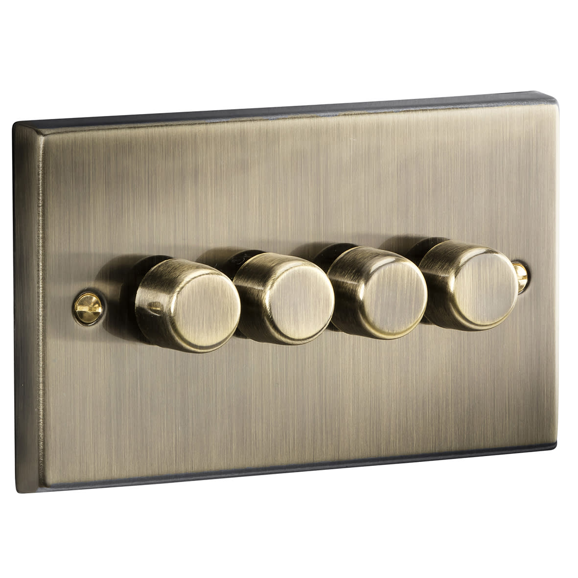 5 - 150W 4 Gang 2 Way Push On/Off Rotary Square Intelligent LED Dimmer - Antique Brass - view 3