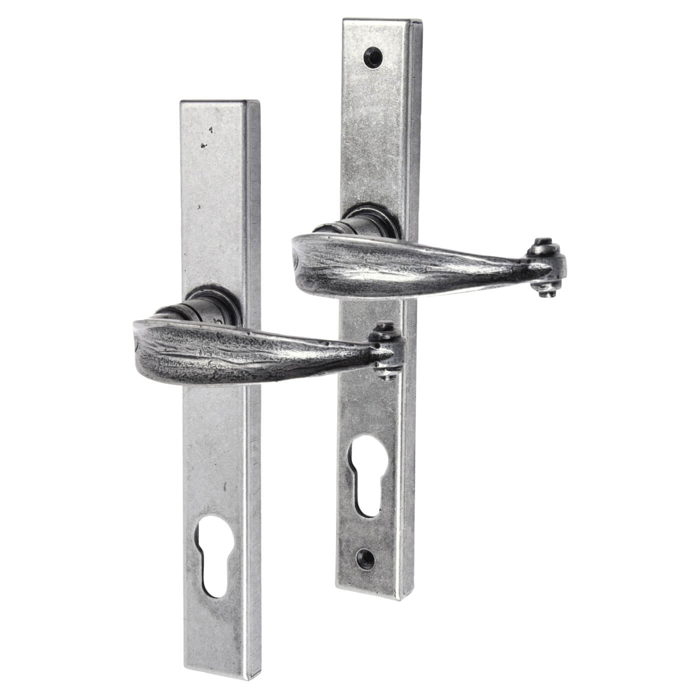 Pewter Cottage Slimline Lock Door Handles - Euro - 92mm c/c - view 2