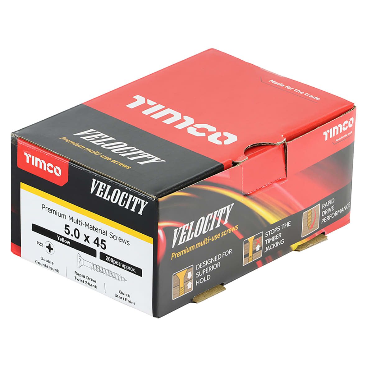 Velocity Pozi Countersunk Wood Screws - 5.0 x 45mm - Yellow Zinc - Pack of 200 - view 3