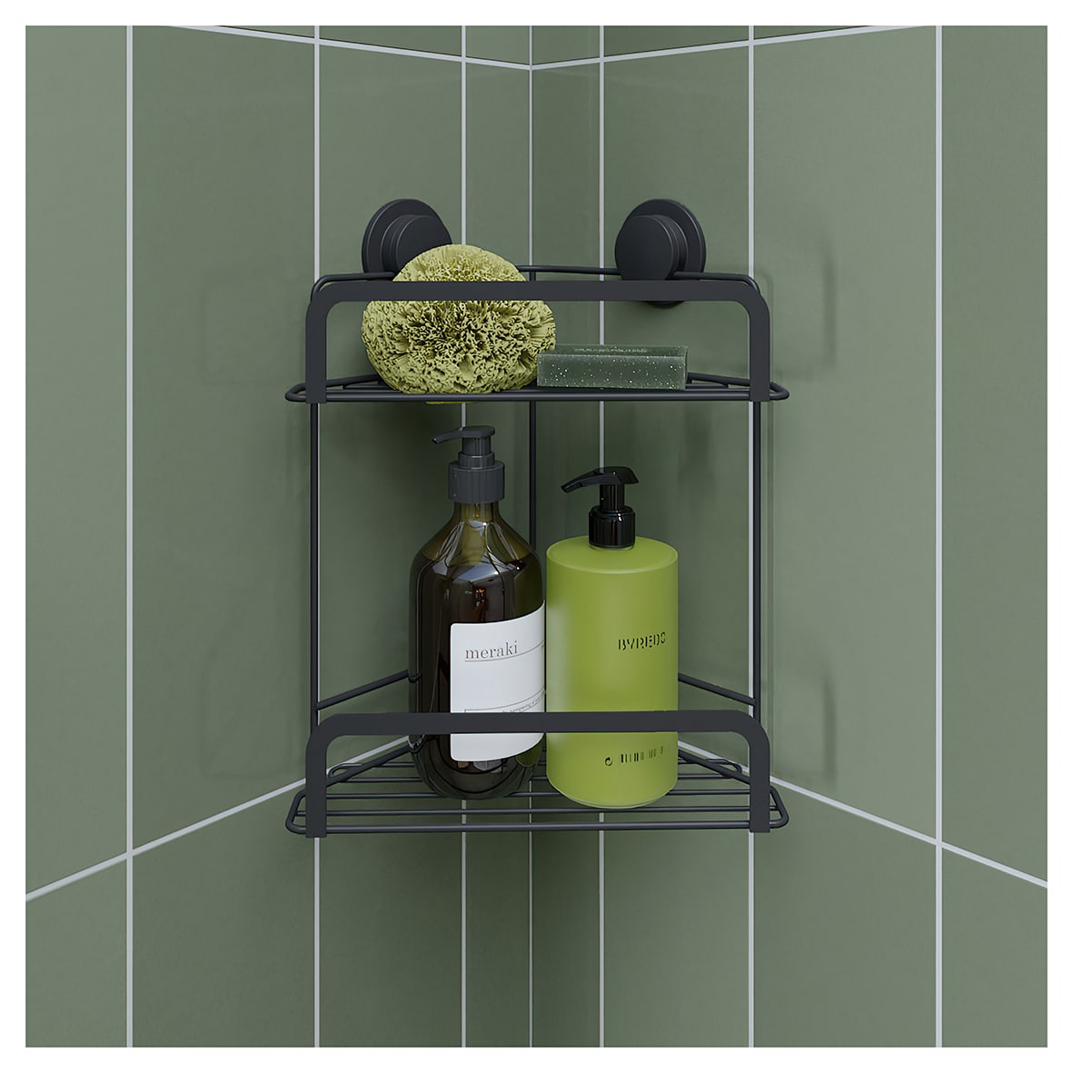 Stick 'N' Lock Corner Shower Basket - Two Tier - 291 x 260 x 166mm - Matt Black - view 3