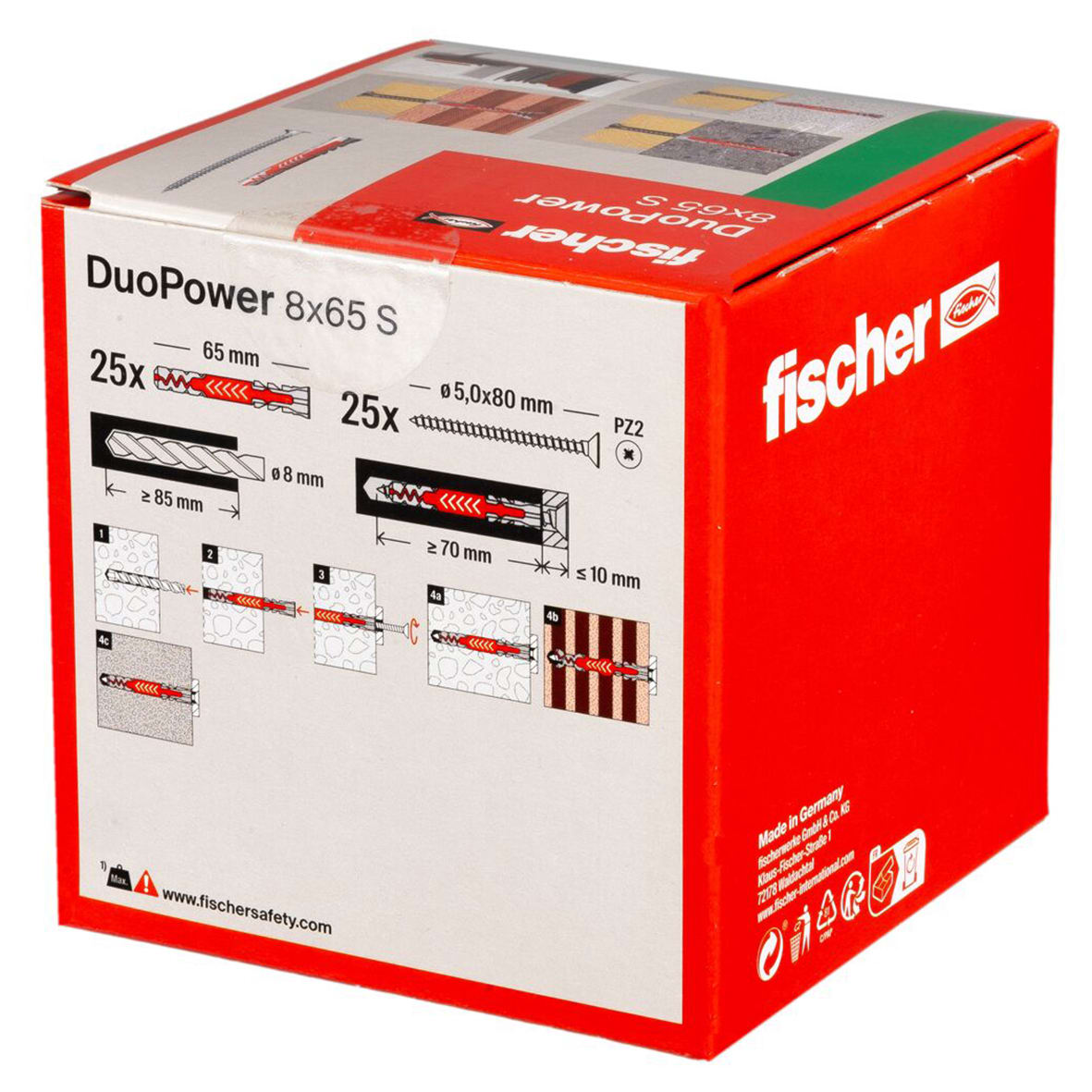 DuoPower Long Nylon Wall Plug with Screws - 8 x 65mm - Red & Grey - Pack of 25 - view 5