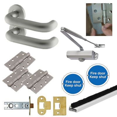 Light Duty Latch Door Handle on Rose Fire Door Kit - Aluminium - view 2