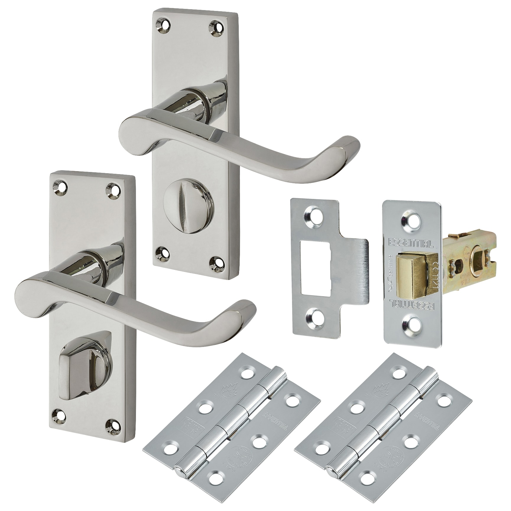 Polished Chrome Budget Scroll Privacy Door Handles Pack - Short Plate - view 2