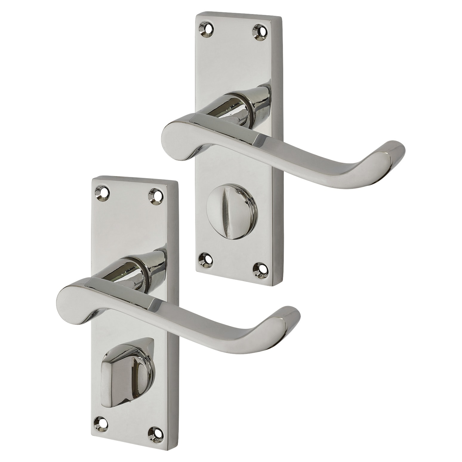 Polished Chrome Budget Scroll Privacy Door Handles Pack - Short Plate - view 3