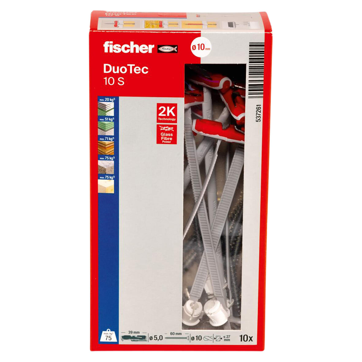 10 S DuoTec Toggle Cavity Fixing with Screws - 10 x 50mm - Red & Grey - Pack of 10 - view 5