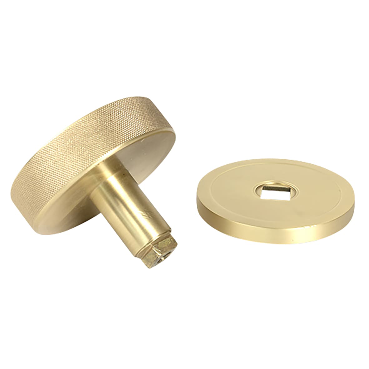 Brompton Satin Brass Round Knurled Centre Door Knob - 90mm Rose Diameter - view 2