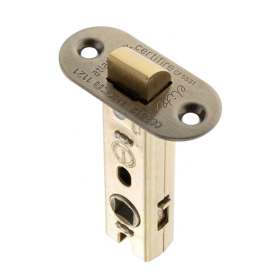 Fire-Rated Tubular Latch - 78mm Case - 57mm Backset - Radius - Antique Brass - view 2