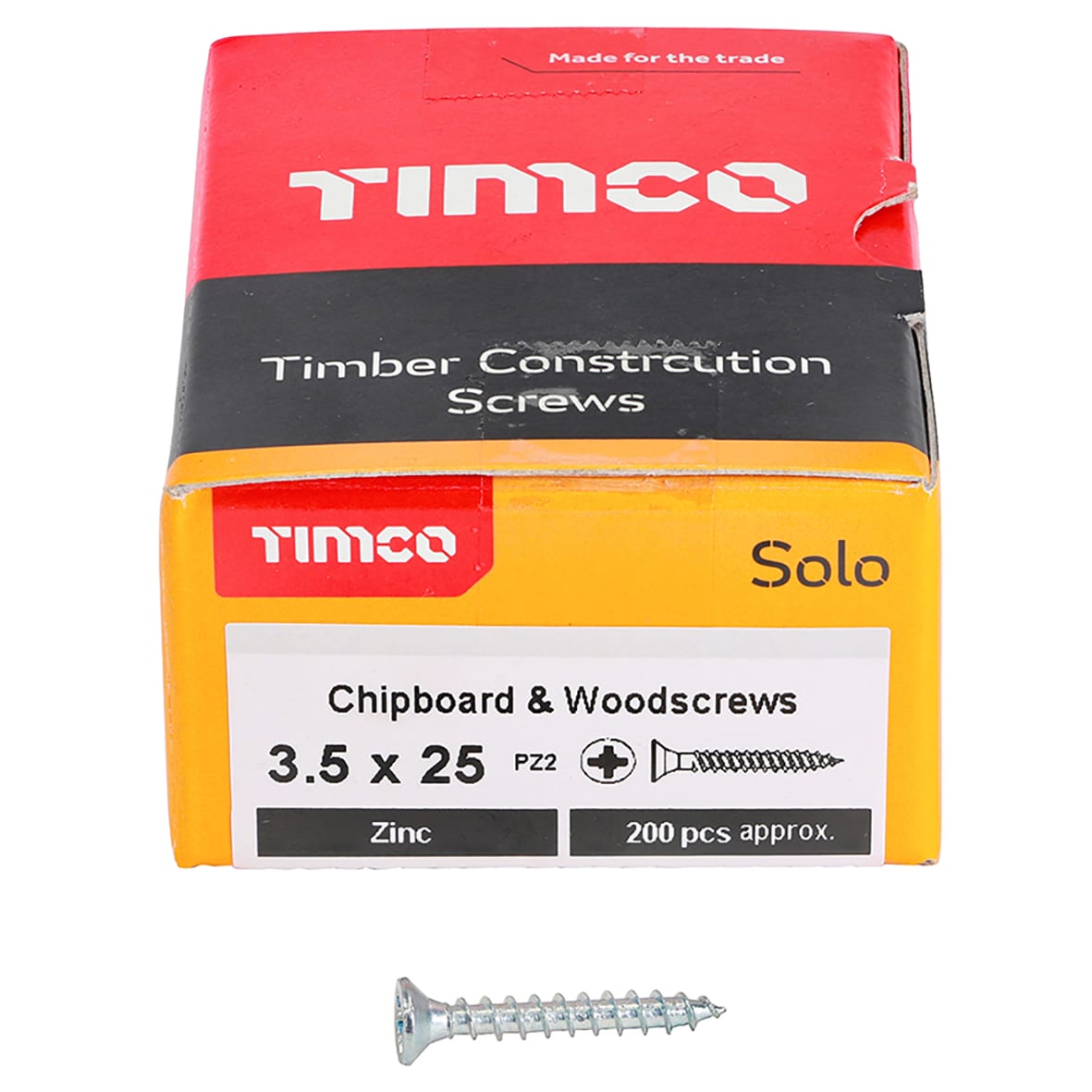Solo Chippy Pozi Countersunk Wood Screws - 3.5 x 25mm - Zinc Plated - Pack of 200 - view 2