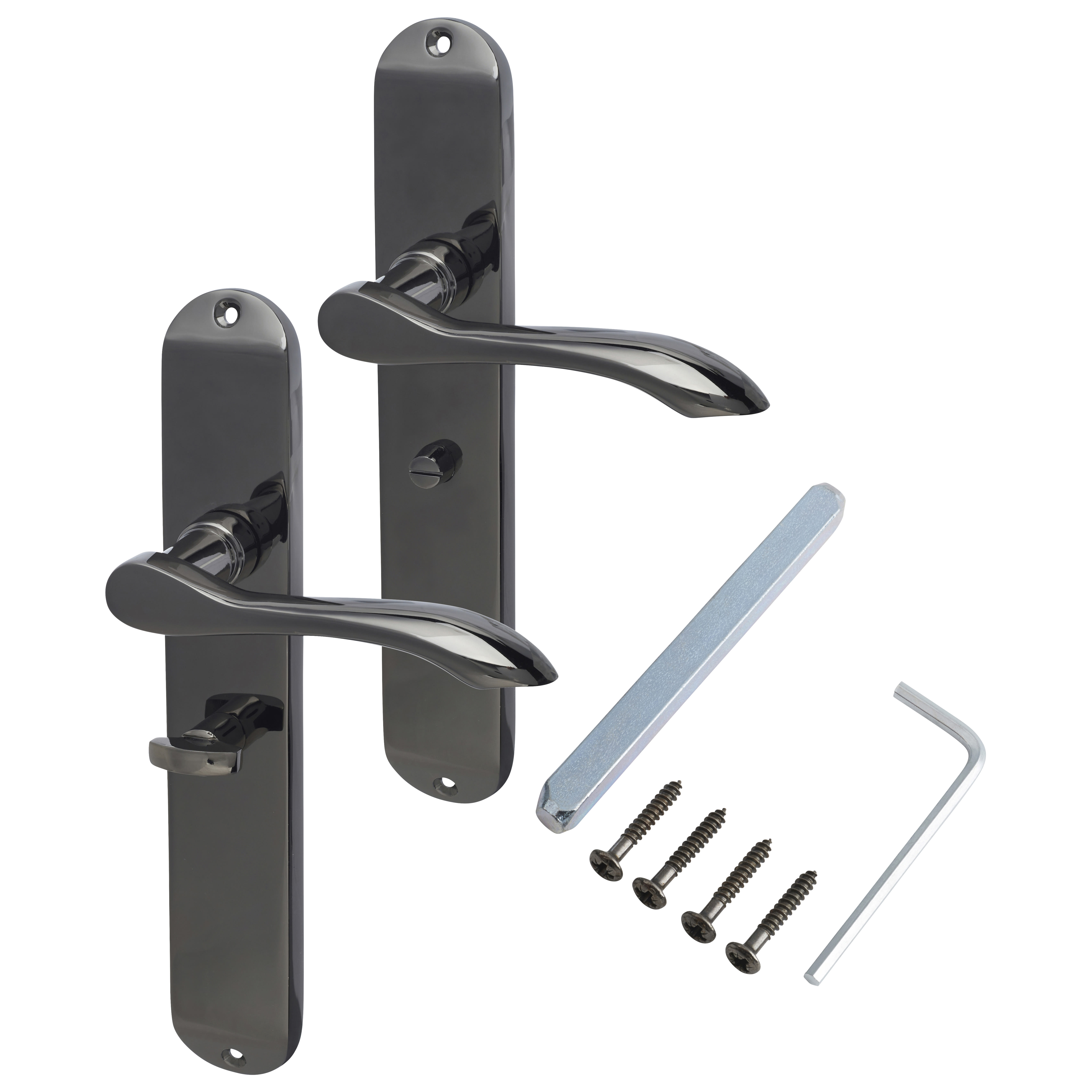 Black Nickel Bathroom Door Handles - Long Plate - Altea Range - 240 x 41mm - view 3