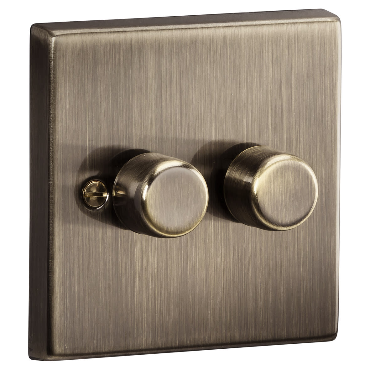 5 - 150W 2 Gang 2 Way Push On/Off Rotary Square Intelligent LED Dimmer - Antique Brass - view 2