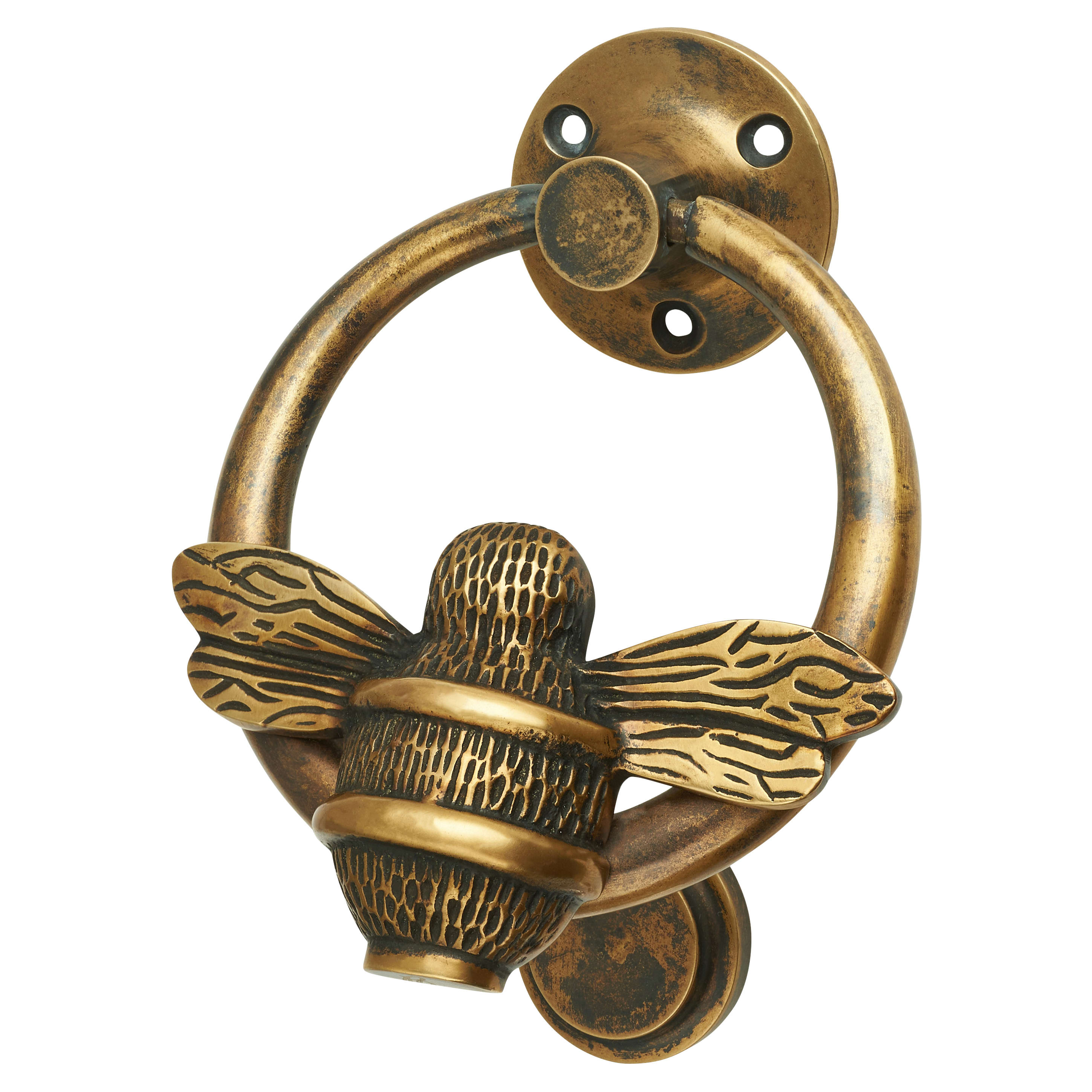 Bumble Bee Ring Door Knocker - Antique Brass - 129 x 101mm - view 2