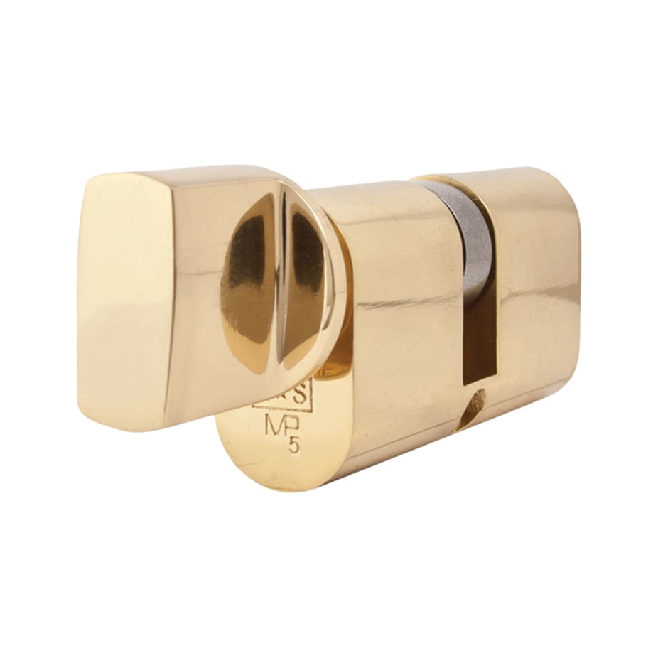 5 Pin 60mm Oval Thumbturn Cylinder - 30mm Turn + 30mm - Polished Brass - Keyed Alike - view 3