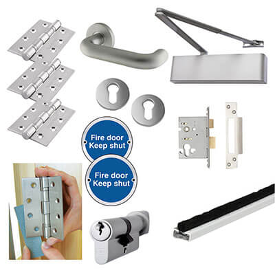 Heavy Duty Euro Lock on Rose Fire Door Kit - Power Size 2-5 - Push/Pull - Aluminium - view 2
