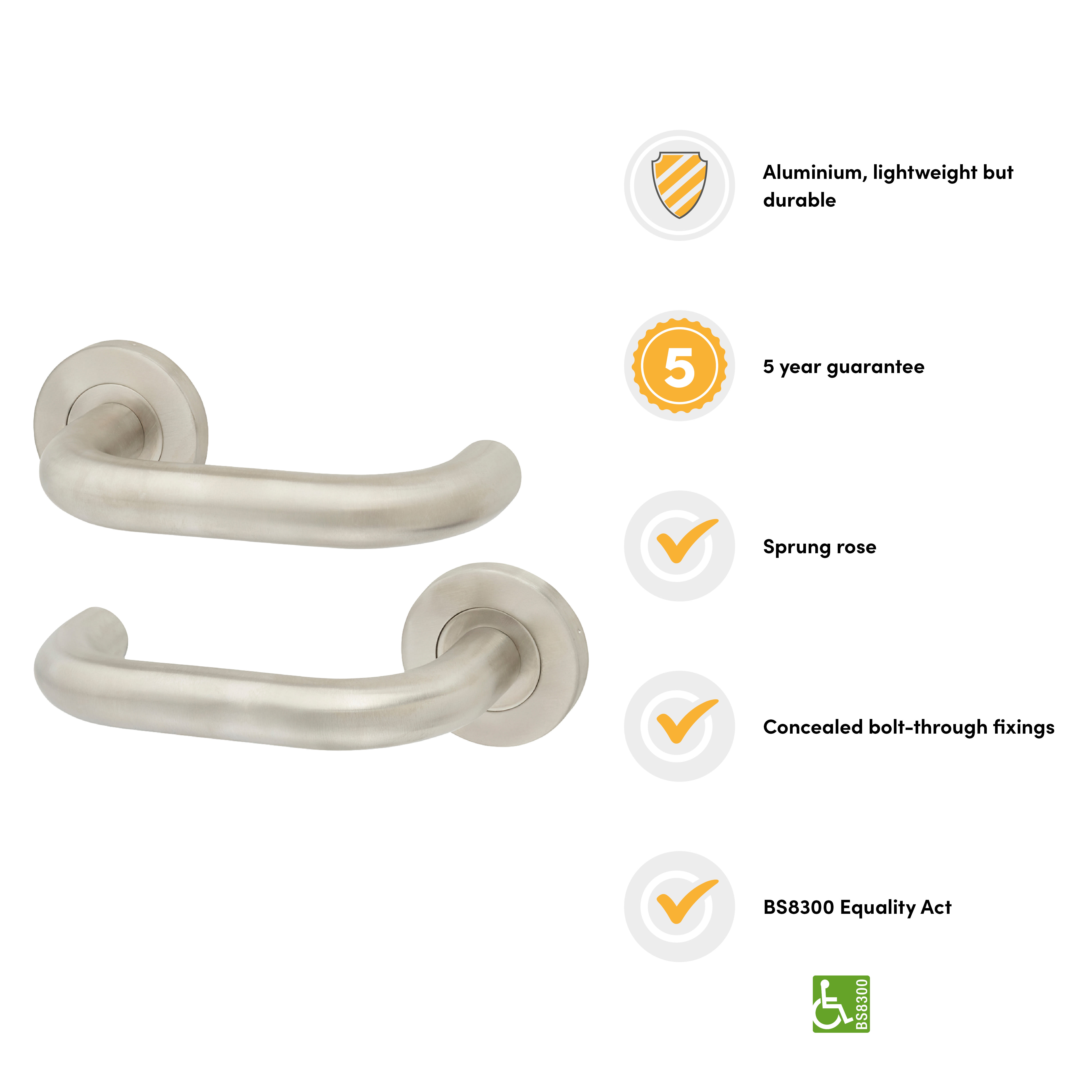 Satin Stainless Steel 19mm Return to Door Handles on Round Rose - view 3
