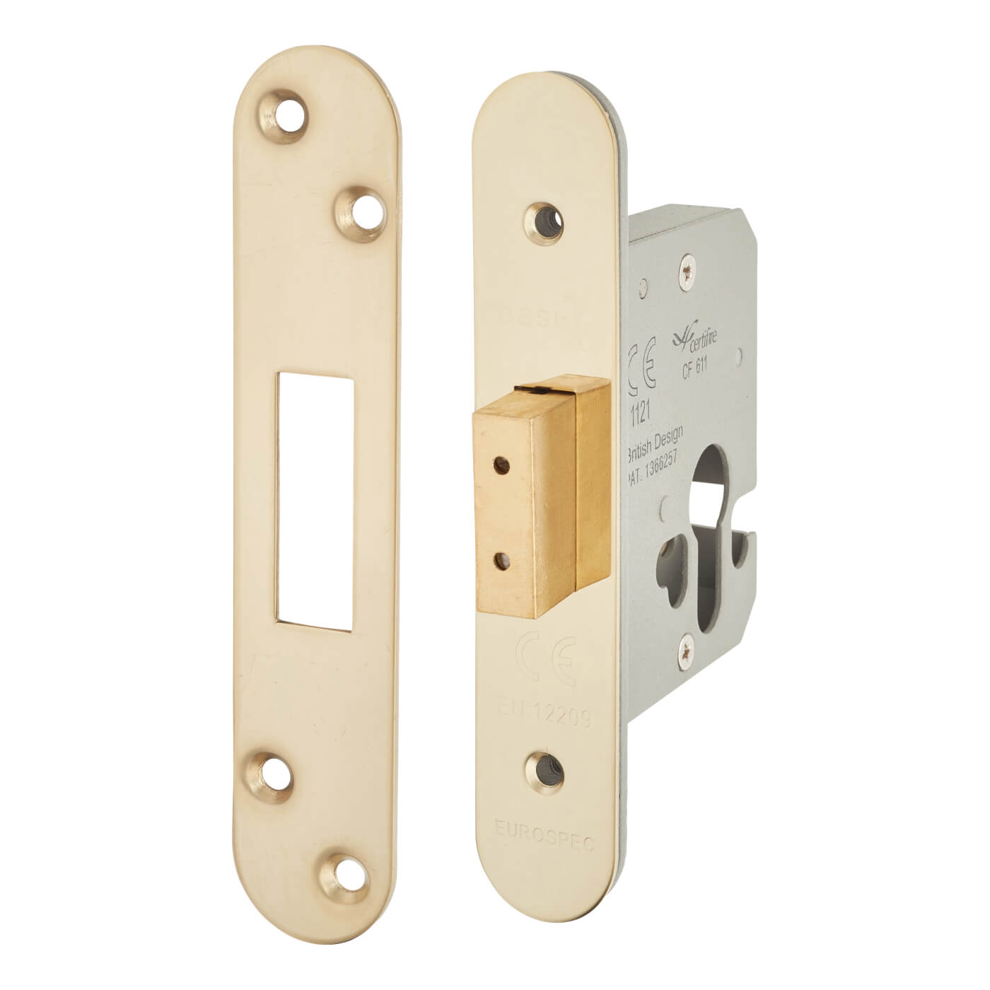 Architectural Euro Profile Deadlock - 65mm Case - 44mm Backset - Radius - PVD Brass - view 2