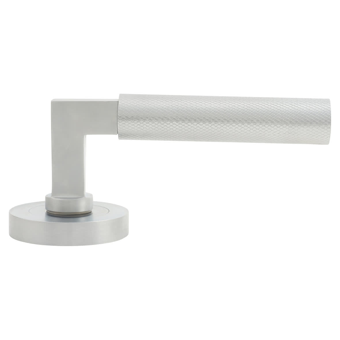 Satin Chrome Knurled Door Handles on Round Rose - view 3