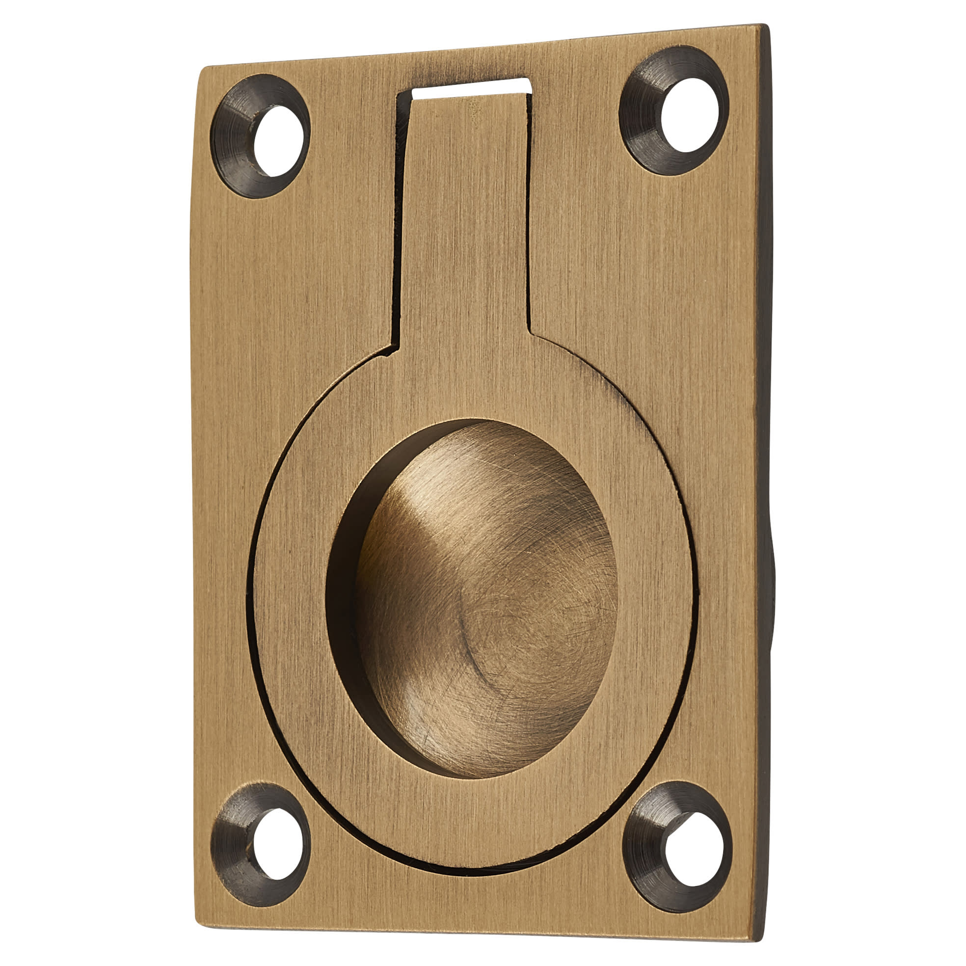 Rectangular Flush Ring Cabinet Pull Handle - 50 x 38mm - Antique Brass - view 2
