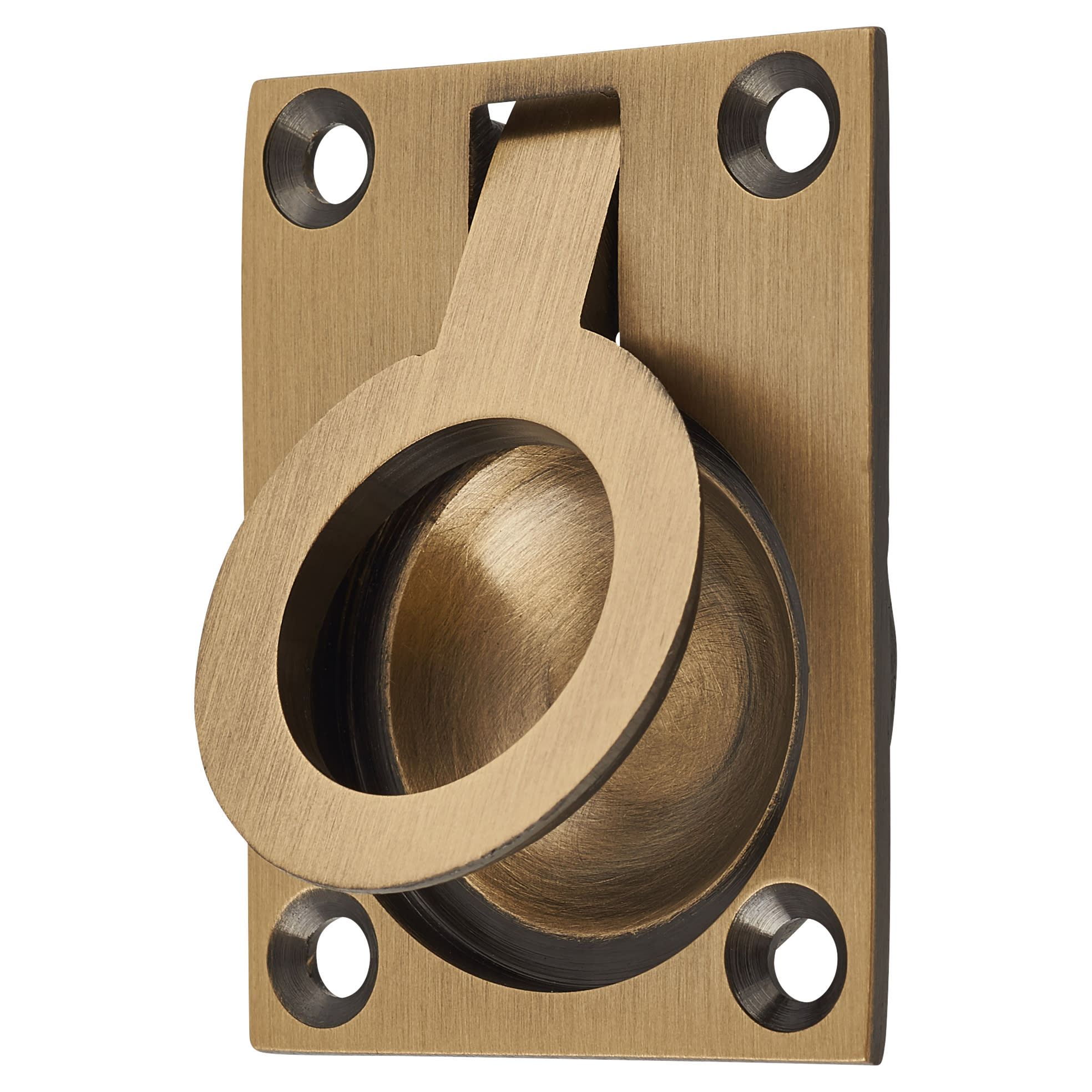 Rectangular Flush Ring Cabinet Pull Handle - 50 x 38mm - Antique Brass - view 3