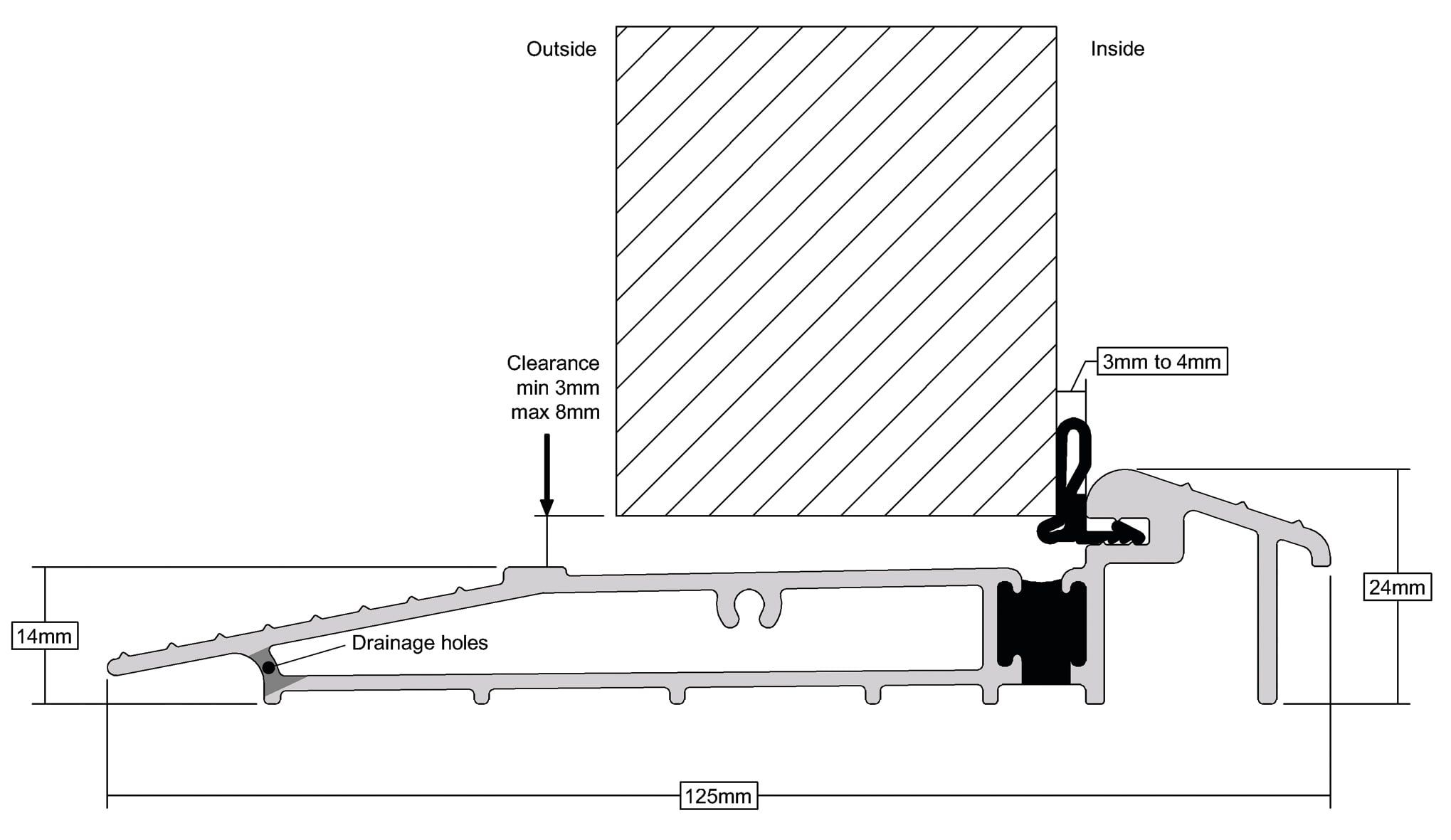 Proline AM5EX Outward Threshold - 1000mm Length - Outward Opening Doors - Mill Silver - view 2