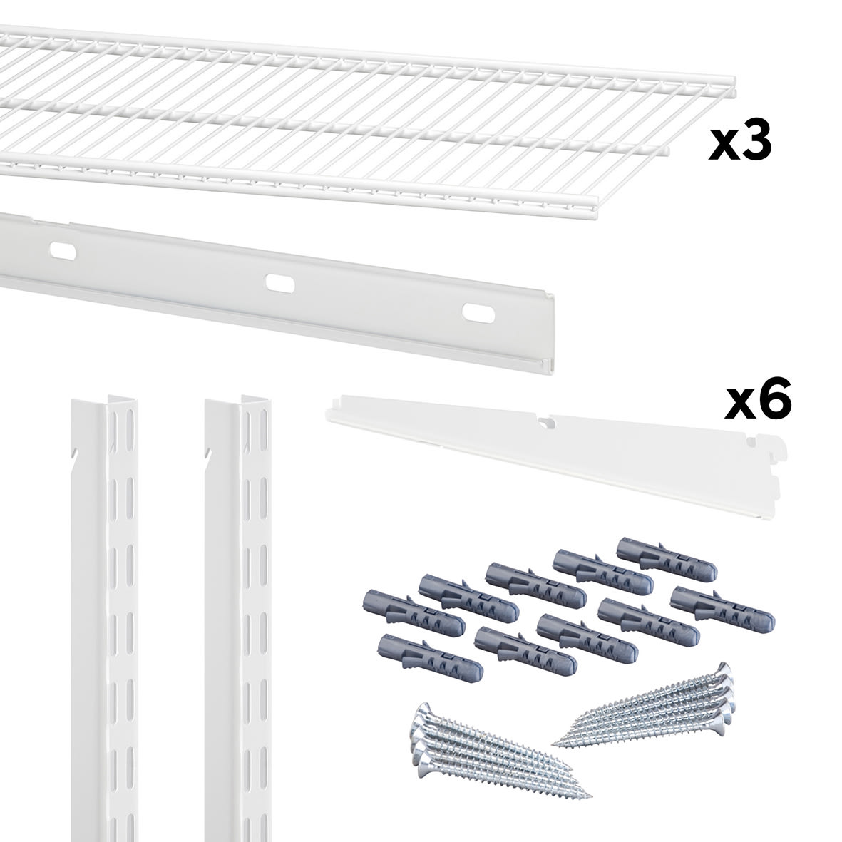 Wardrobe & Storage Starter Kit - 1 Bay, 3 Ventilated Wire Shelf - 936 x 1532 x 320mm - White - view 3