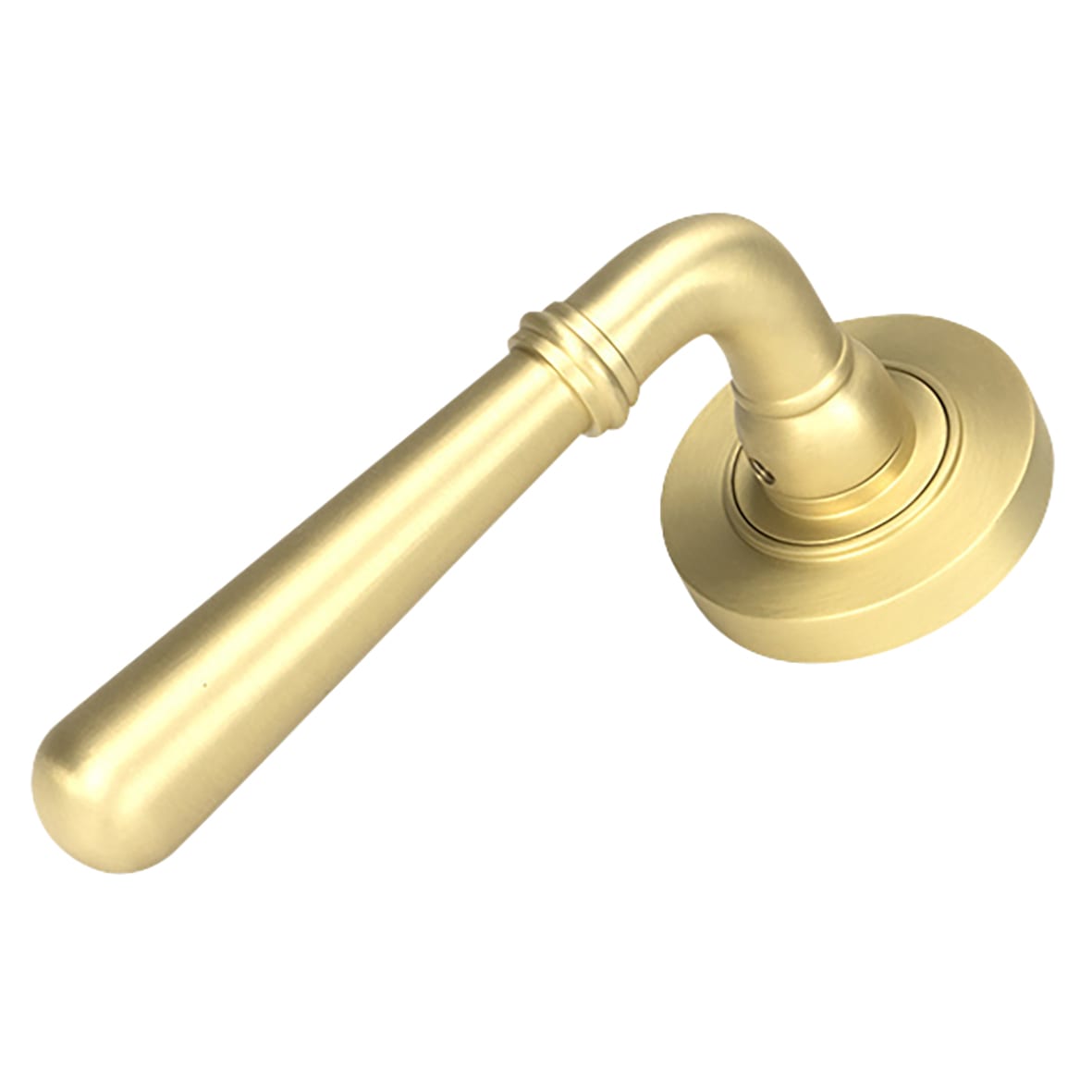 Satin Brass Door Handles on Round Rose - Newbury Range - view 2