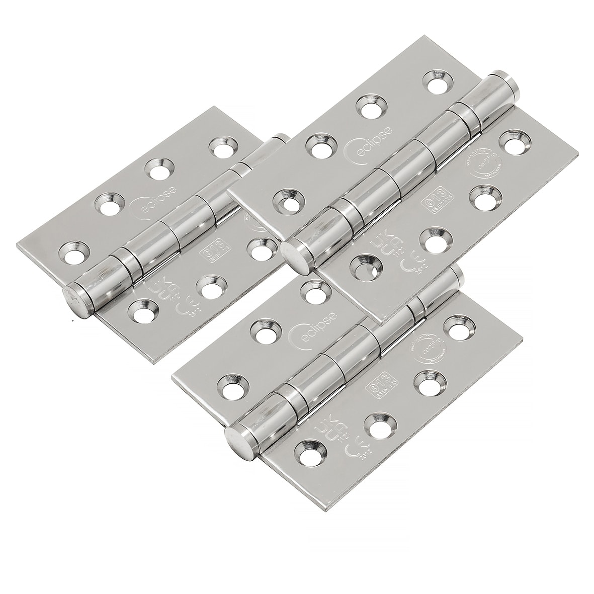 Ball Bearing Grade 13 Butt Fire Door Hinge - 102 x 76 x 3mm - Polished Stainless - Pack of 3 - view 2