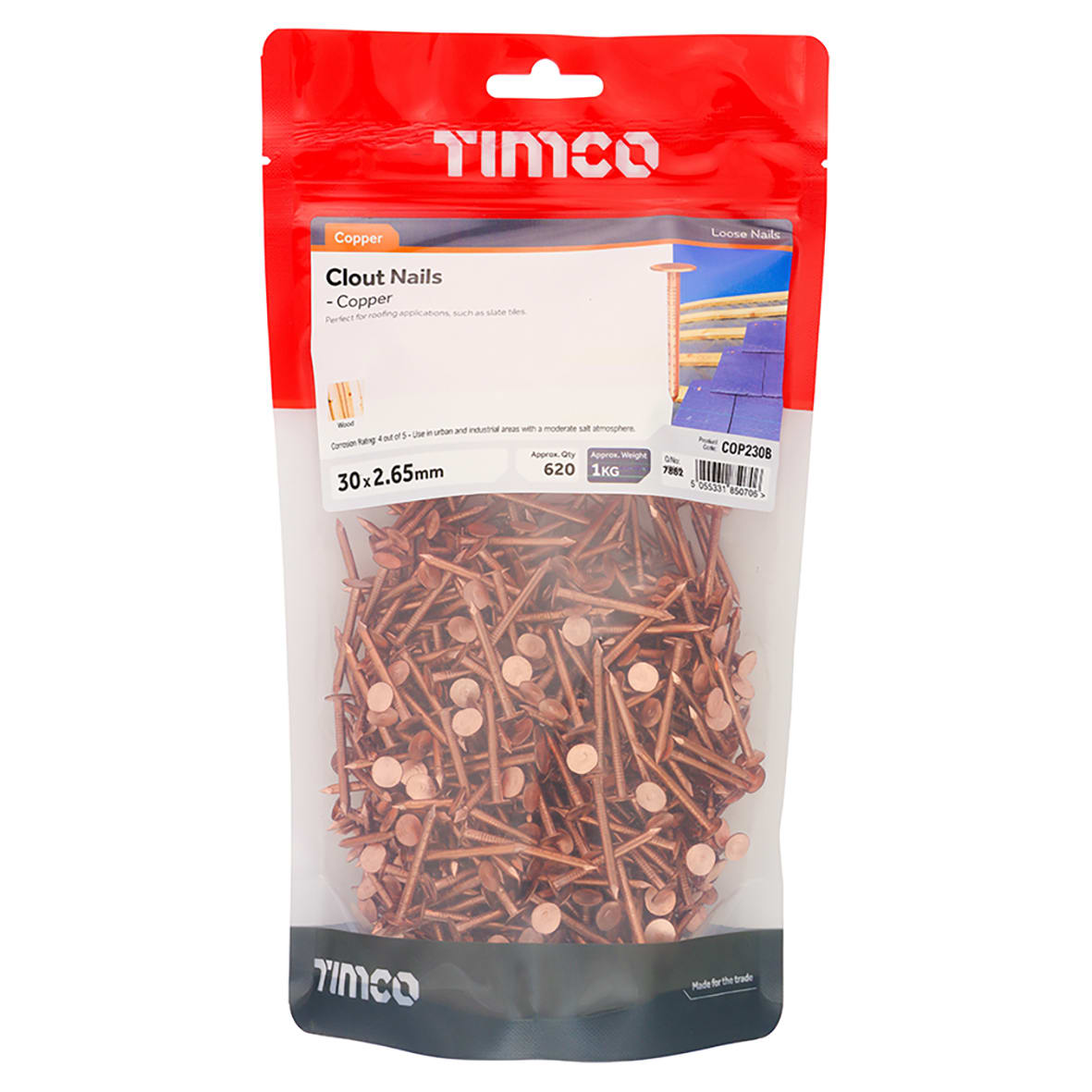 Clout Copper Nail - 2.65 x 30mm - 1kg Pack - view 2
