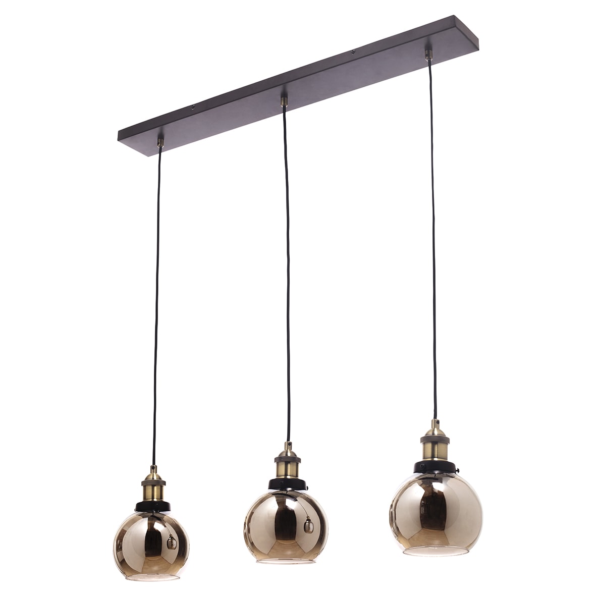 Carter Industrial 3 Light Ceiling Pendant - Bronze Fittings and Smoke Glass Shades - view 3