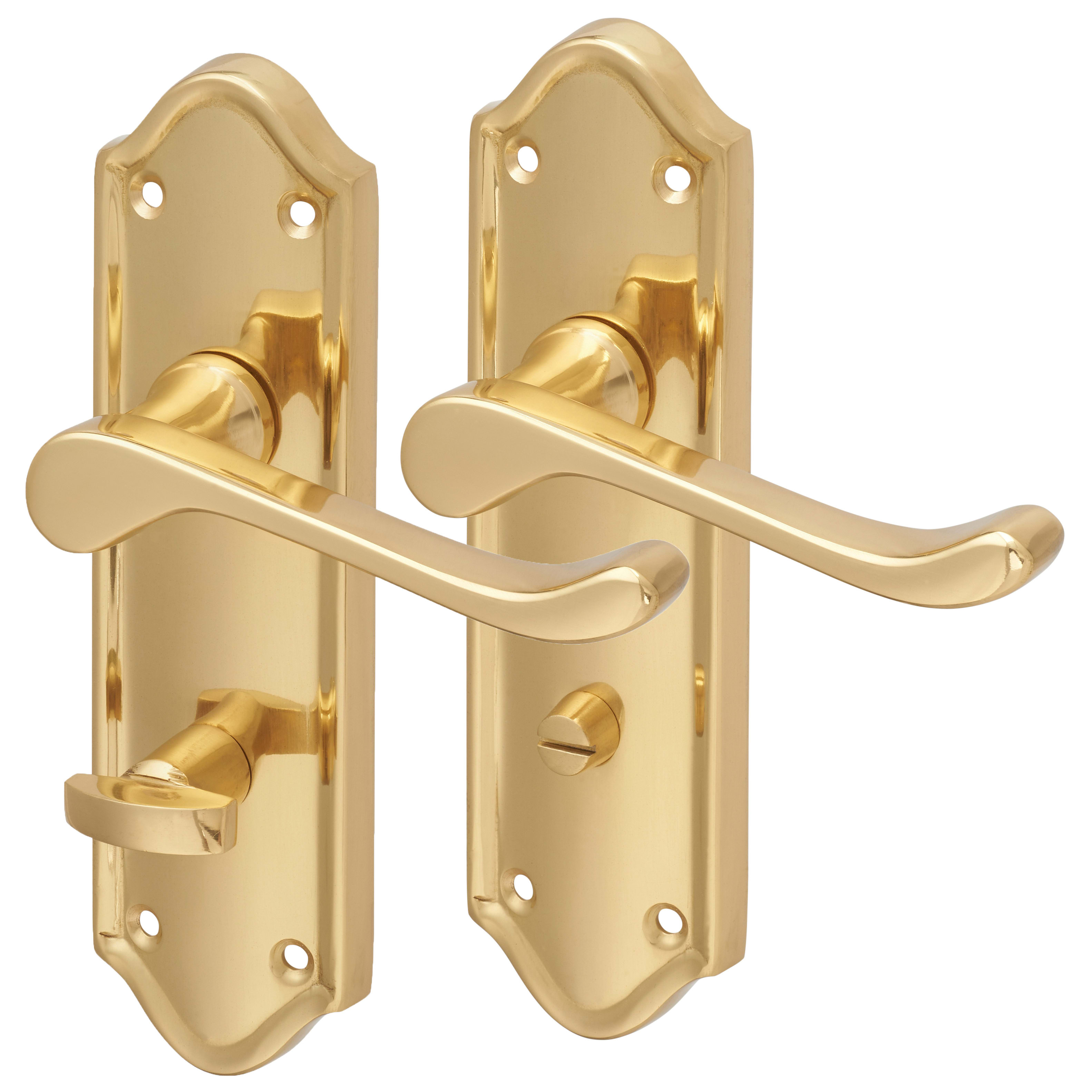 Polished Brass Scroll Bathroom Door Handles - Ashmead Range - 168 x 46mm - view 2