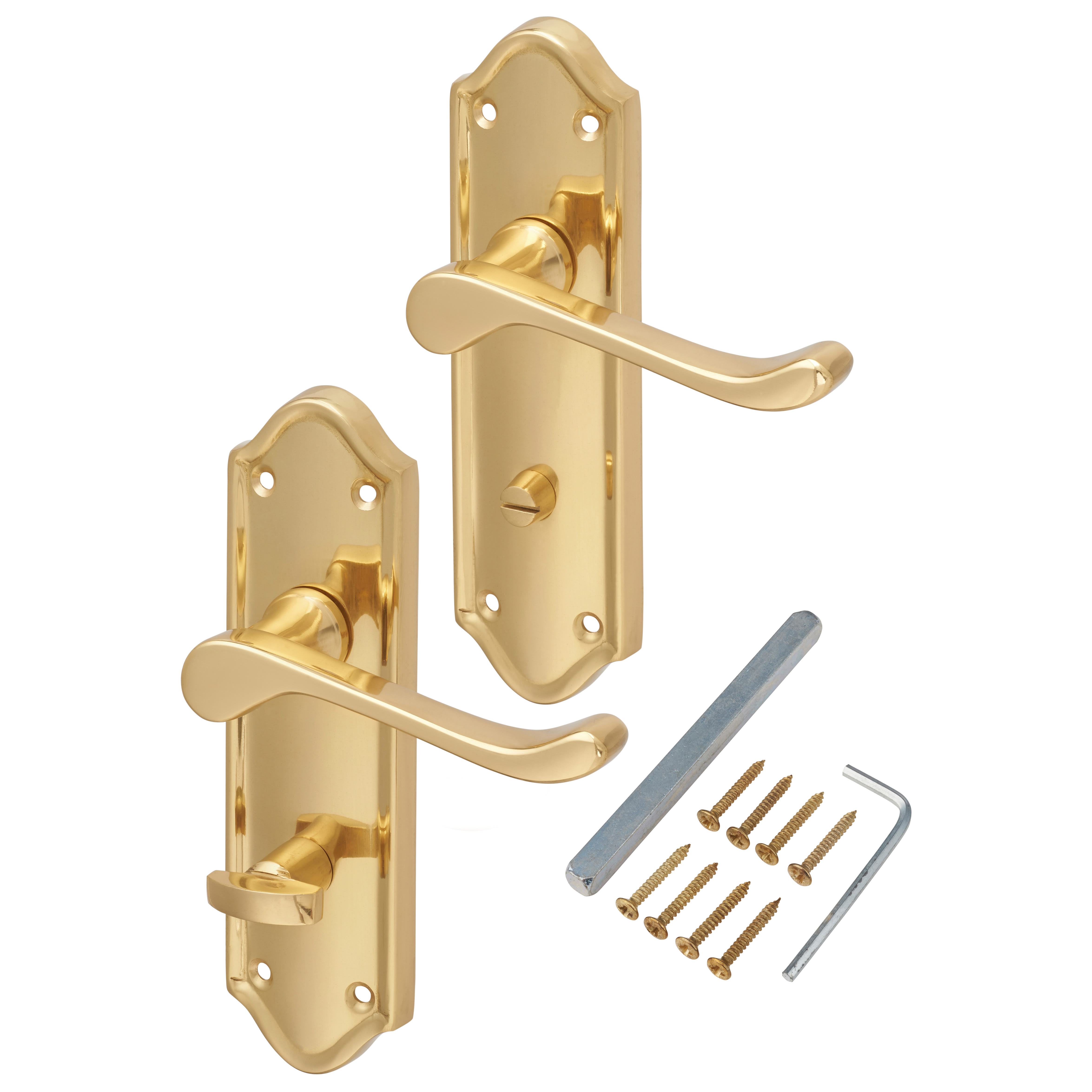 Polished Brass Scroll Bathroom Door Handles - Ashmead Range - 168 x 46mm - view 3