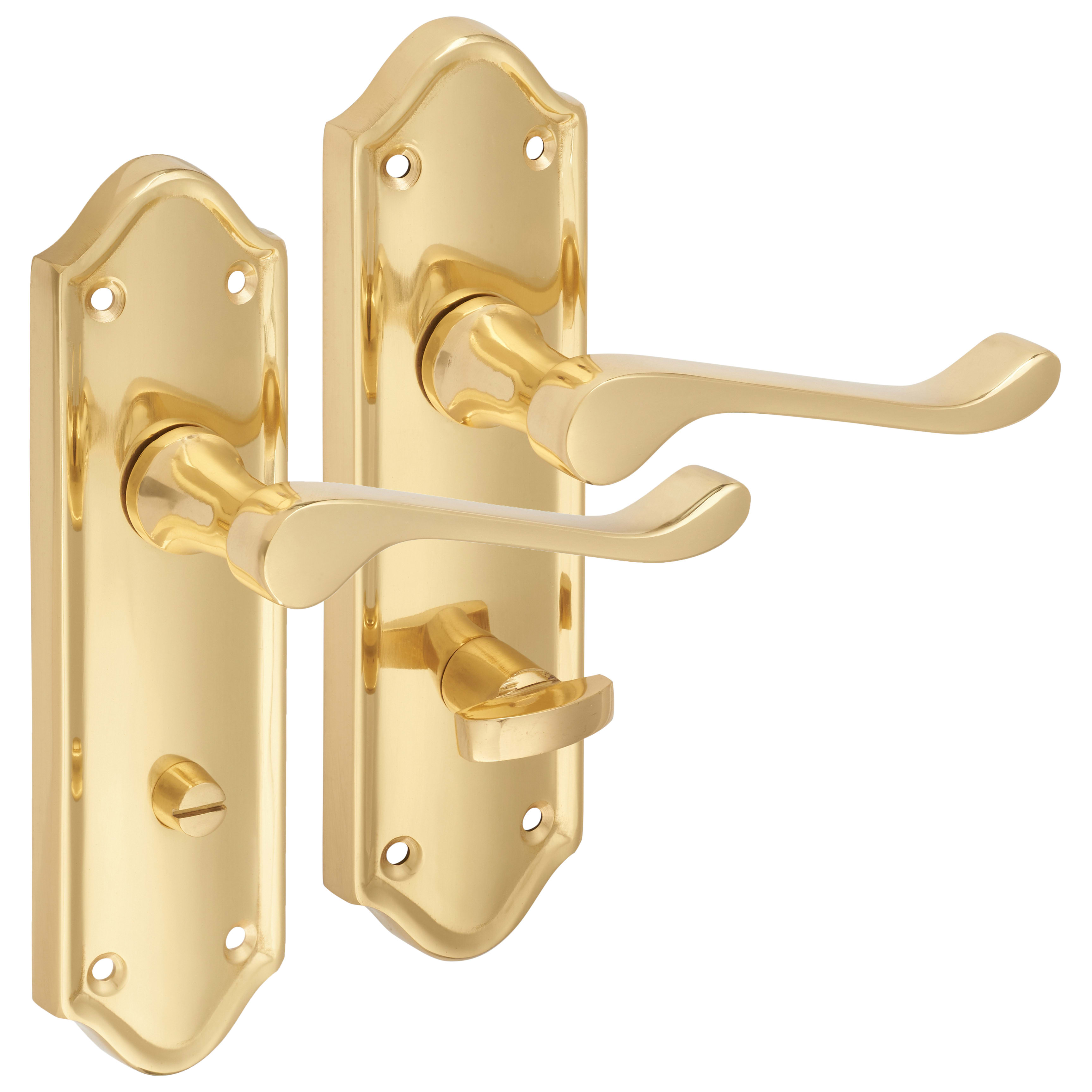 Polished Brass Scroll Bathroom Door Handles - Ashmead Range - 168 x 46mm - view 4