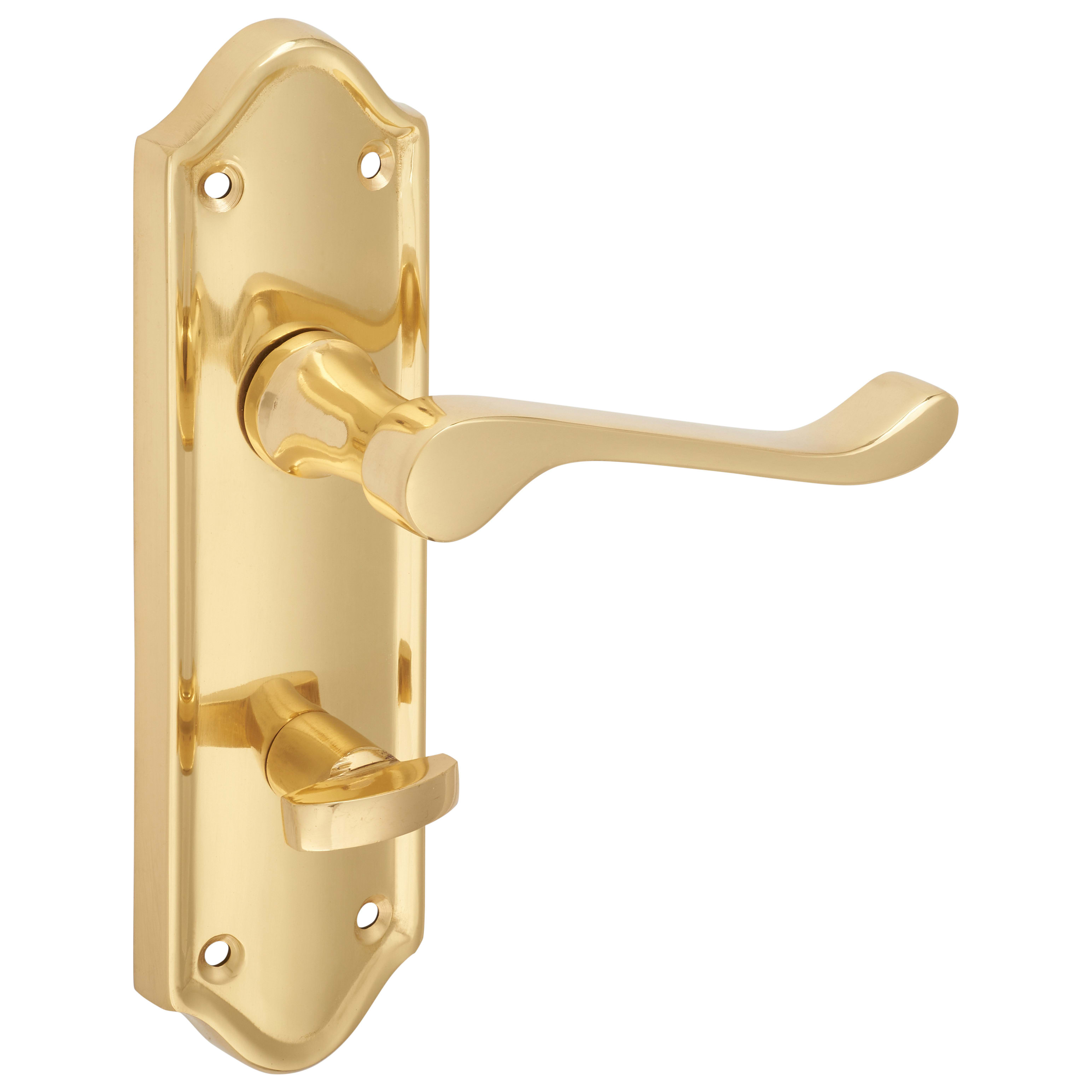 Polished Brass Scroll Bathroom Door Handles - Ashmead Range - 168 x 46mm - view 5