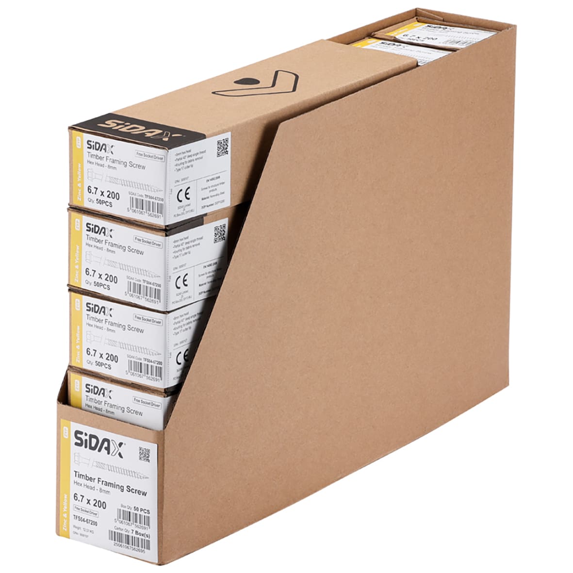 Timber Frame Screws Hex Head - 6.7 x 200mm - Yellow Zinc - Pack of 50 - view 3