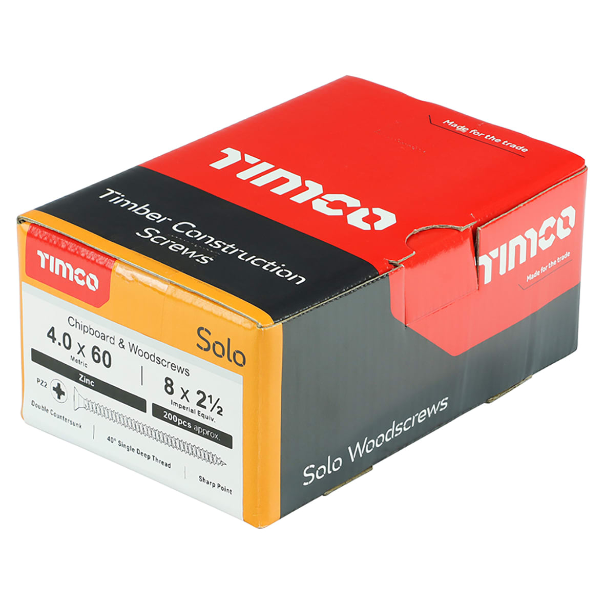 Solo Chippy Pozi Countersunk Wood Screws - 4.0 x 60mm - Zinc Plated - Pack of 200 - view 4