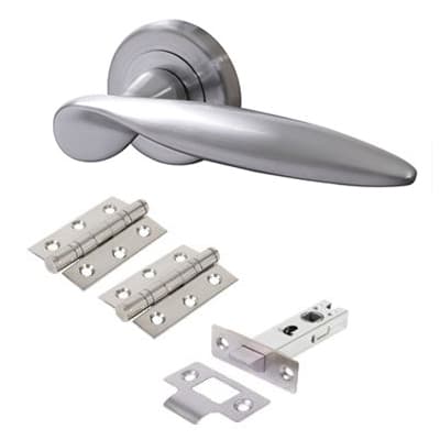 Satin Chrome Latch Door Handles on Rose Pack - Lancaster Range - view 2