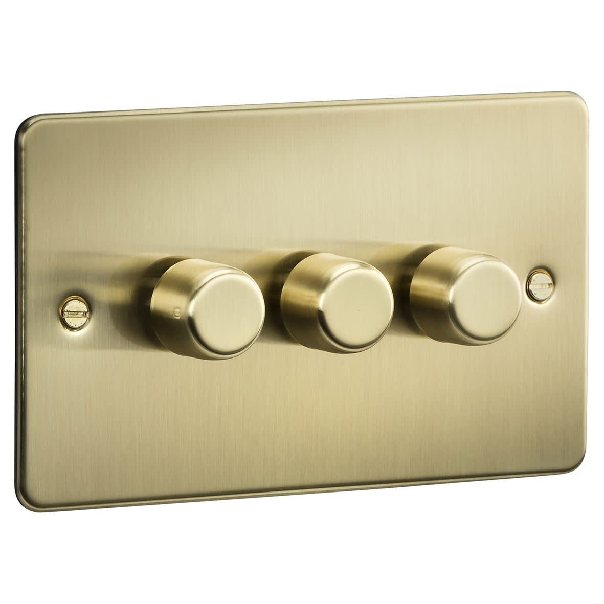 5-150W 3 Gang 2 Way Push On/Off Rotary Flat Intelligent LED Dimmer - Brushed Brass - view 2
