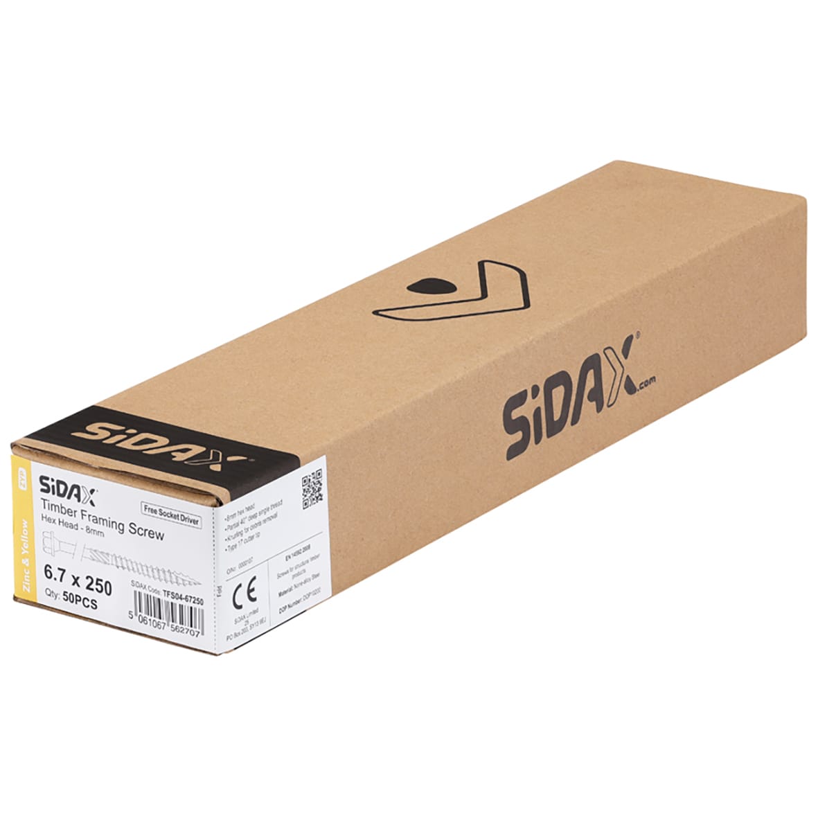 Timber Frame Screws Hex Head - 6.7 x 250mm - Yellow Zinc - Pack of 50 - view 2