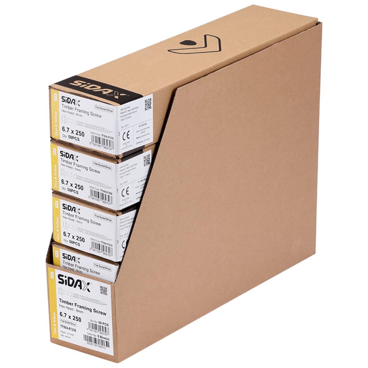 Timber Frame Screws Hex Head - 6.7 x 250mm - Yellow Zinc - Pack of 50 - view 3