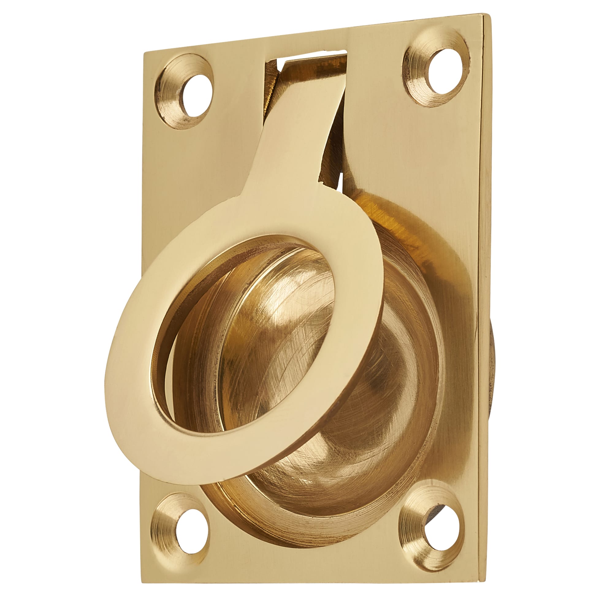 Rectangular Flush Ring Cabinet Pull Handle - 50 x 38mm - Polished Brass - view 3