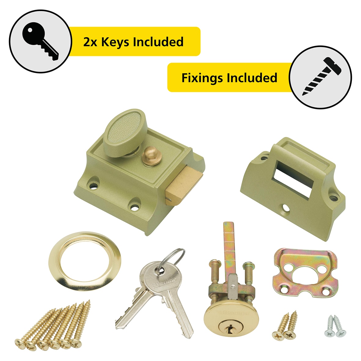 Traditional Nightlatch - 40mm Backset - Champagne Case/Polished Brass Cylinder - Pack of 5 - view 4