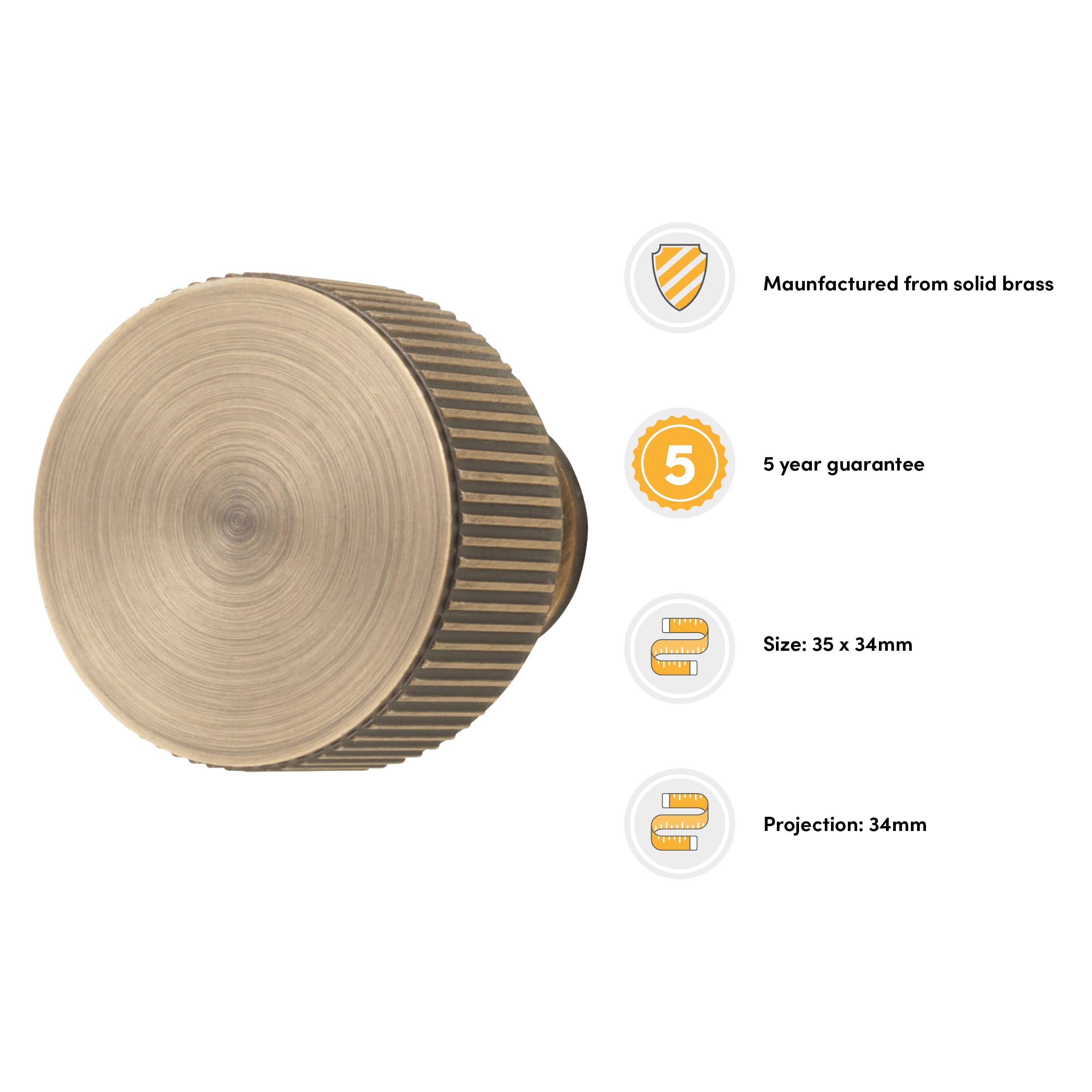Lines Radio Round Cabinet Knob - 35mm Diameter - Antique Brass - view 2