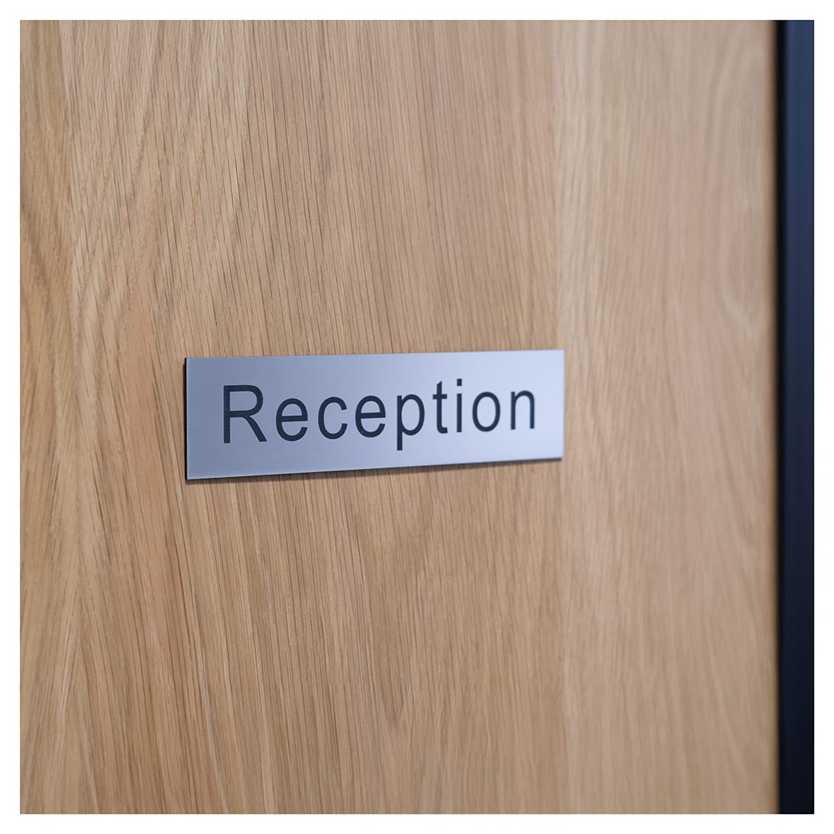 Reception Door Sign - 200 x 50mm - Brushed Silver Plastic - view 2