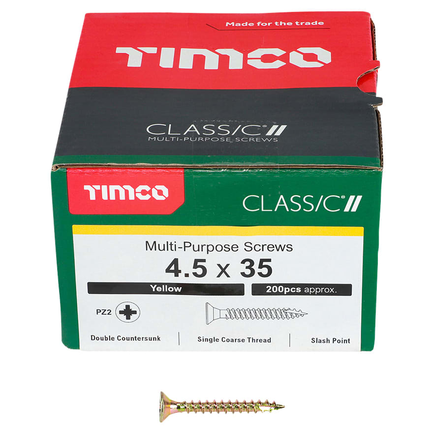 Classic Pozi Countersunk Wood Screws - 4.5 x 35mm - Yellow Zinc - Pack of 200 - view 3